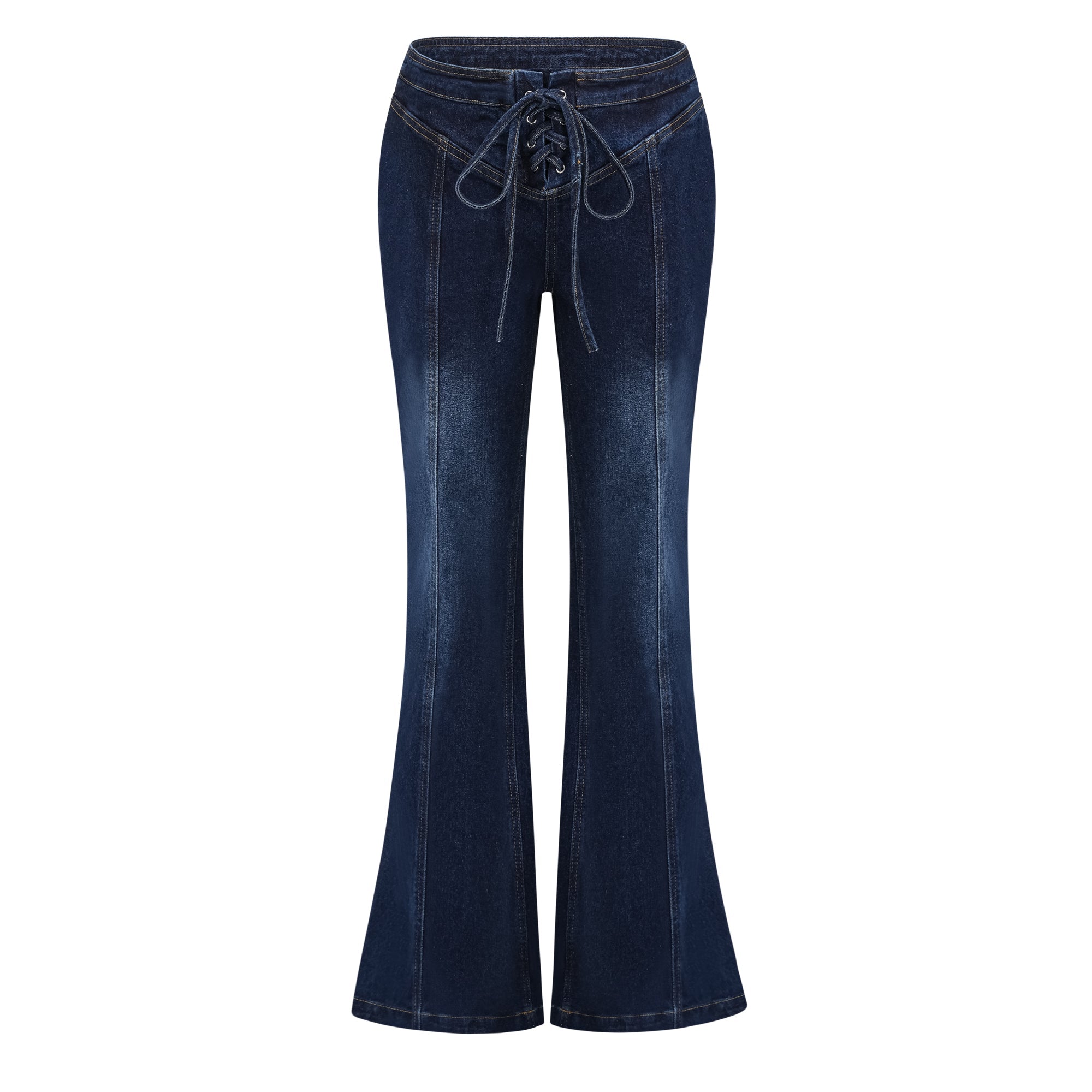 Ensemble coordonné à lacets en denim bleu indigo Kiona