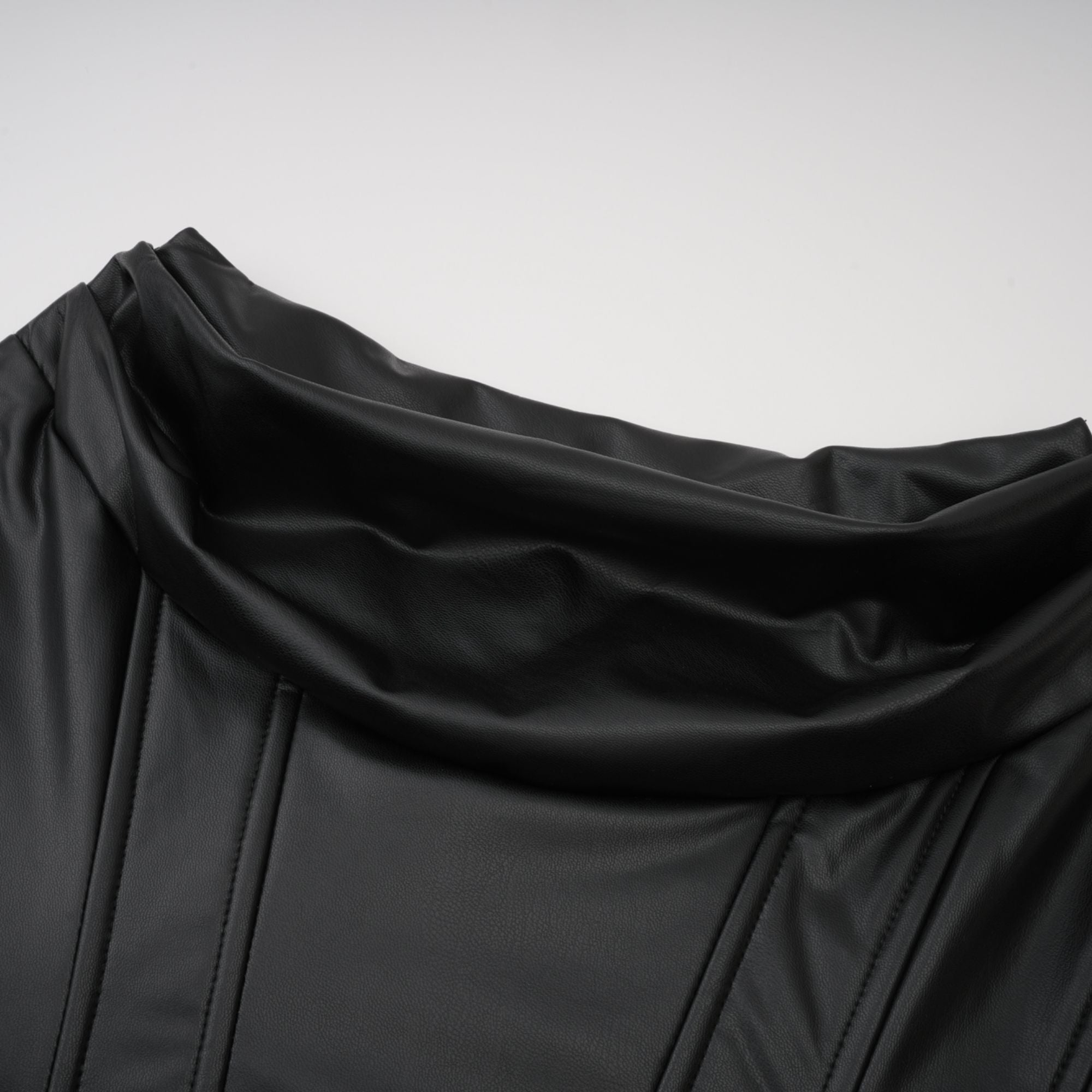 Agnes Black Ruched Leather Bodycon Mini Dress (Final Sale)