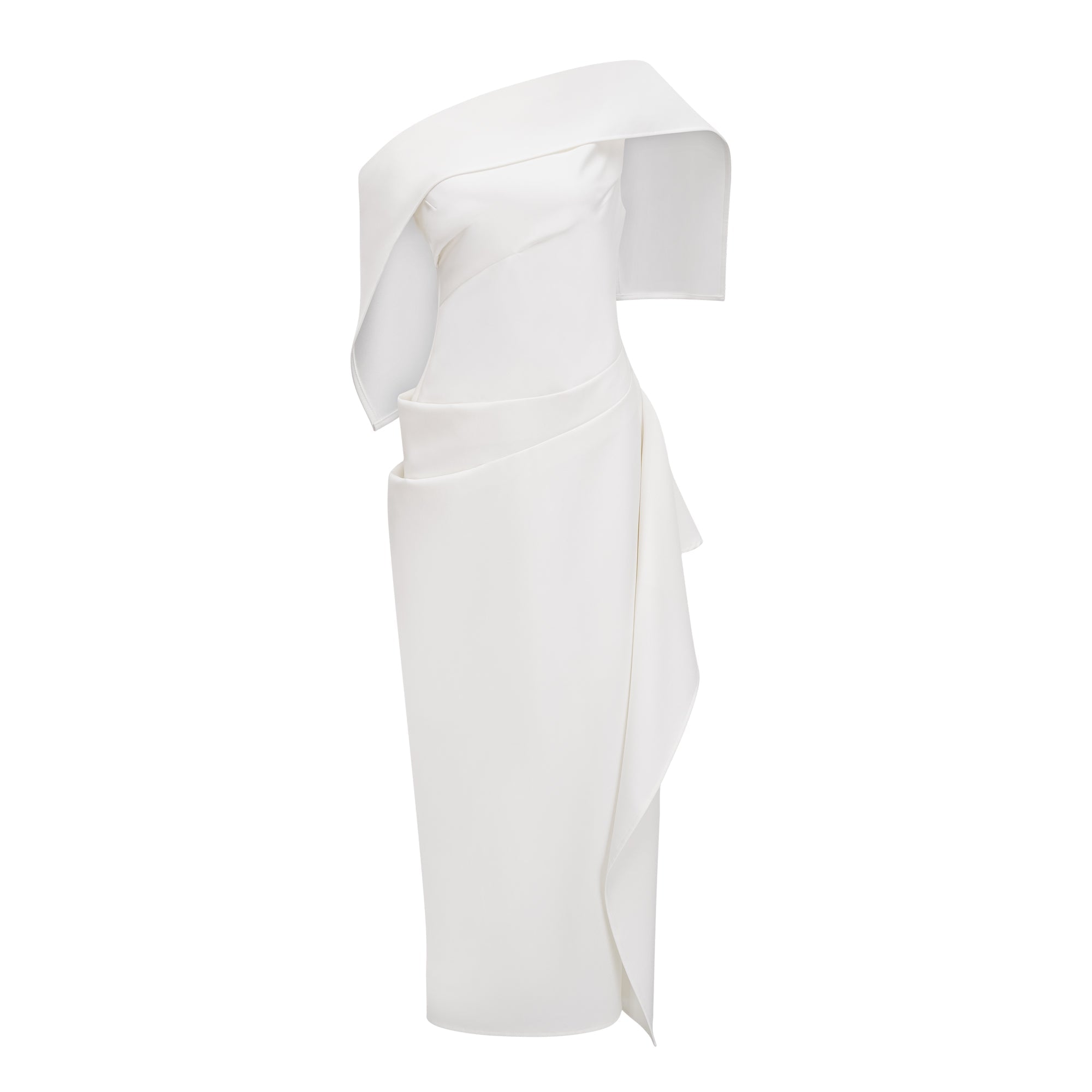 Kare White Asymmetrical Gathered Midi Dress (Final Sale-US Only)