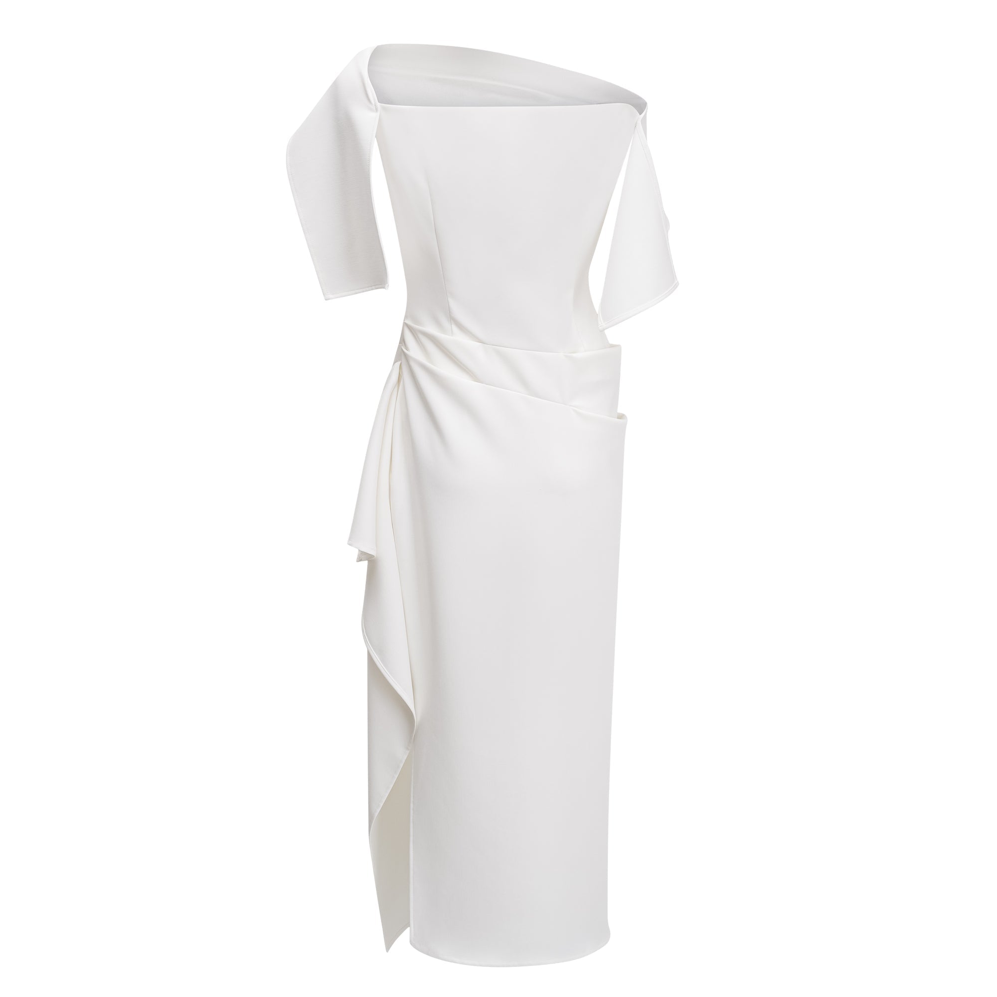 Kare White Asymmetrical Gathered Midi Dress (Final Sale-US Only)