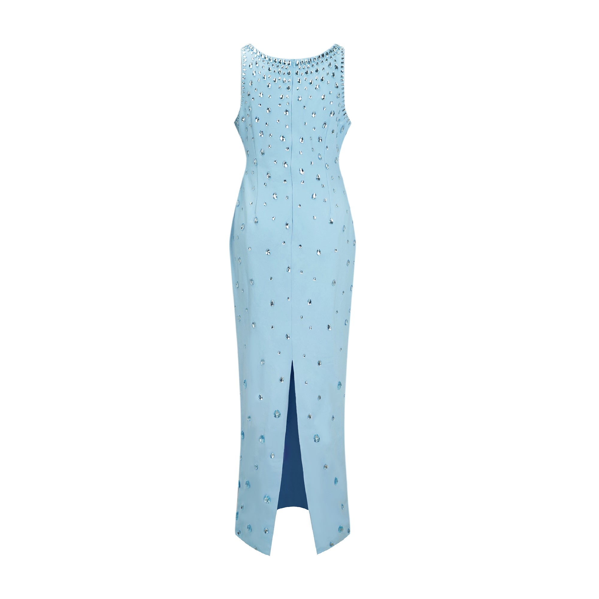 Robe longue Meris Blue Crystal ornée de cristaux (Vente définitive - États-Unis uniquement)