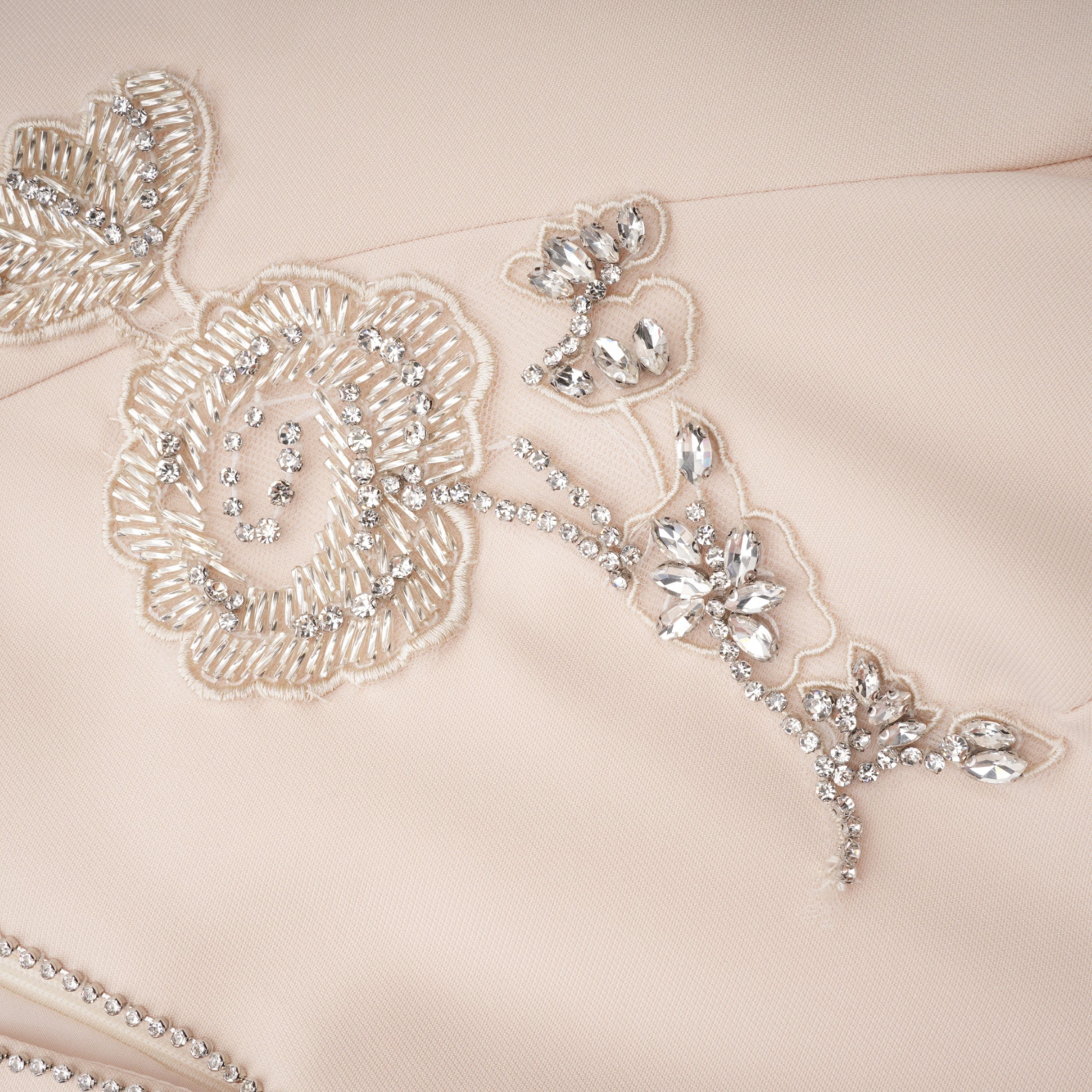 Quintella Neutral Floral Crystal Midi Dress (Final Sale-US Only)