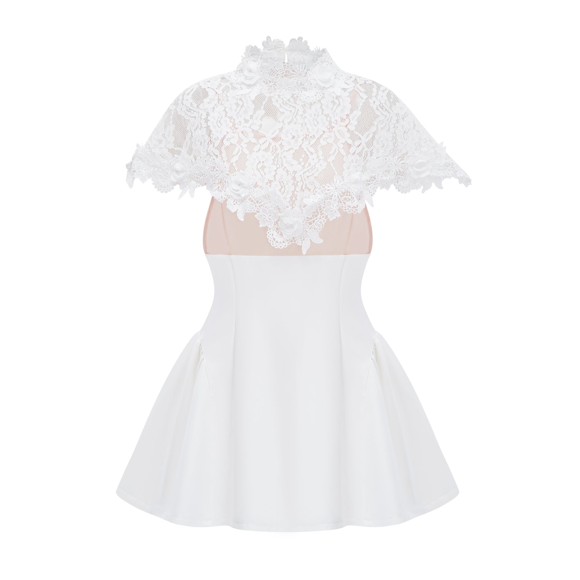 Mandana White Lace Mini Dress with Cape (Final Sale-US Only)