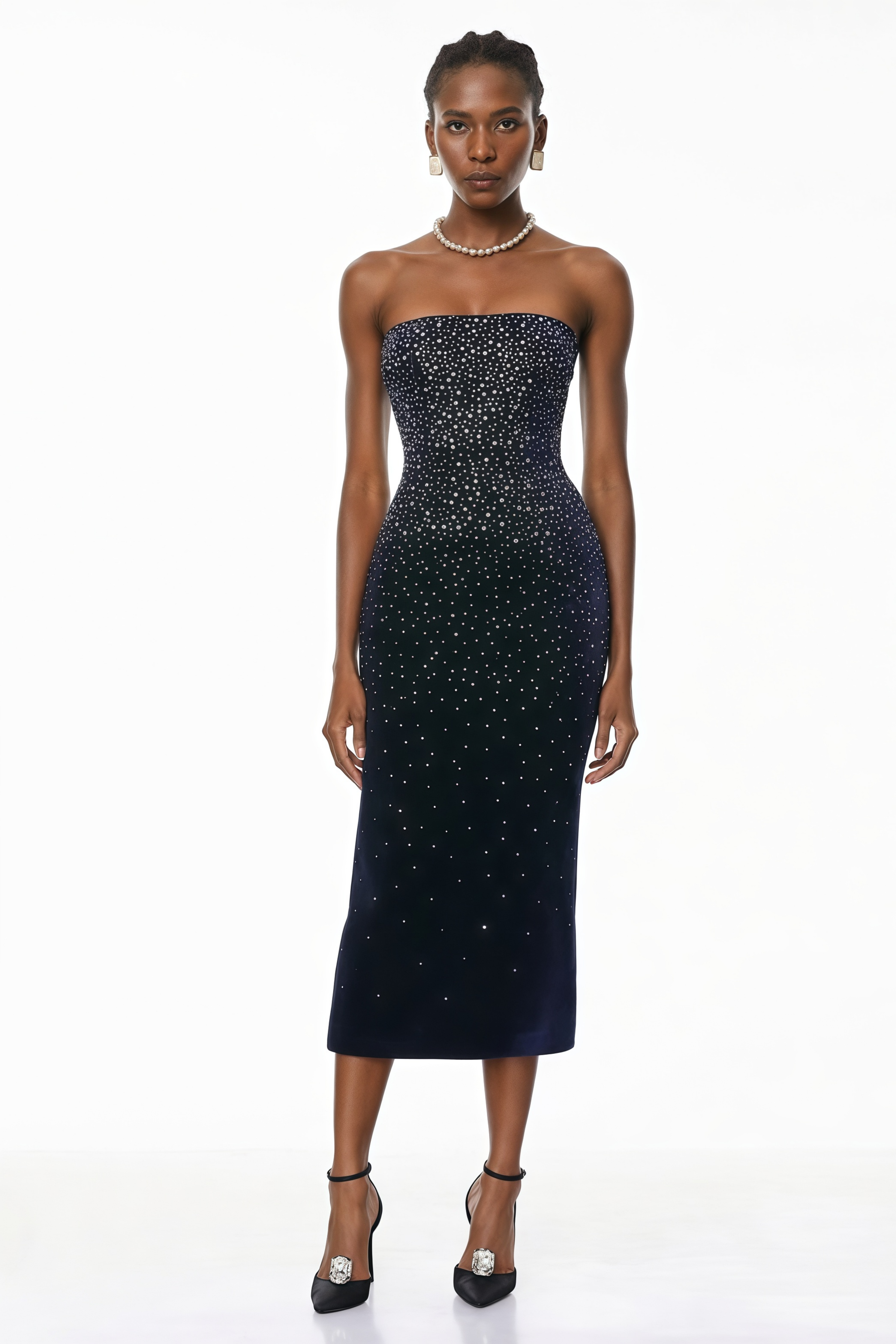 Daisy Black Rhinestone Midi Dress (Final Sale-US Only)