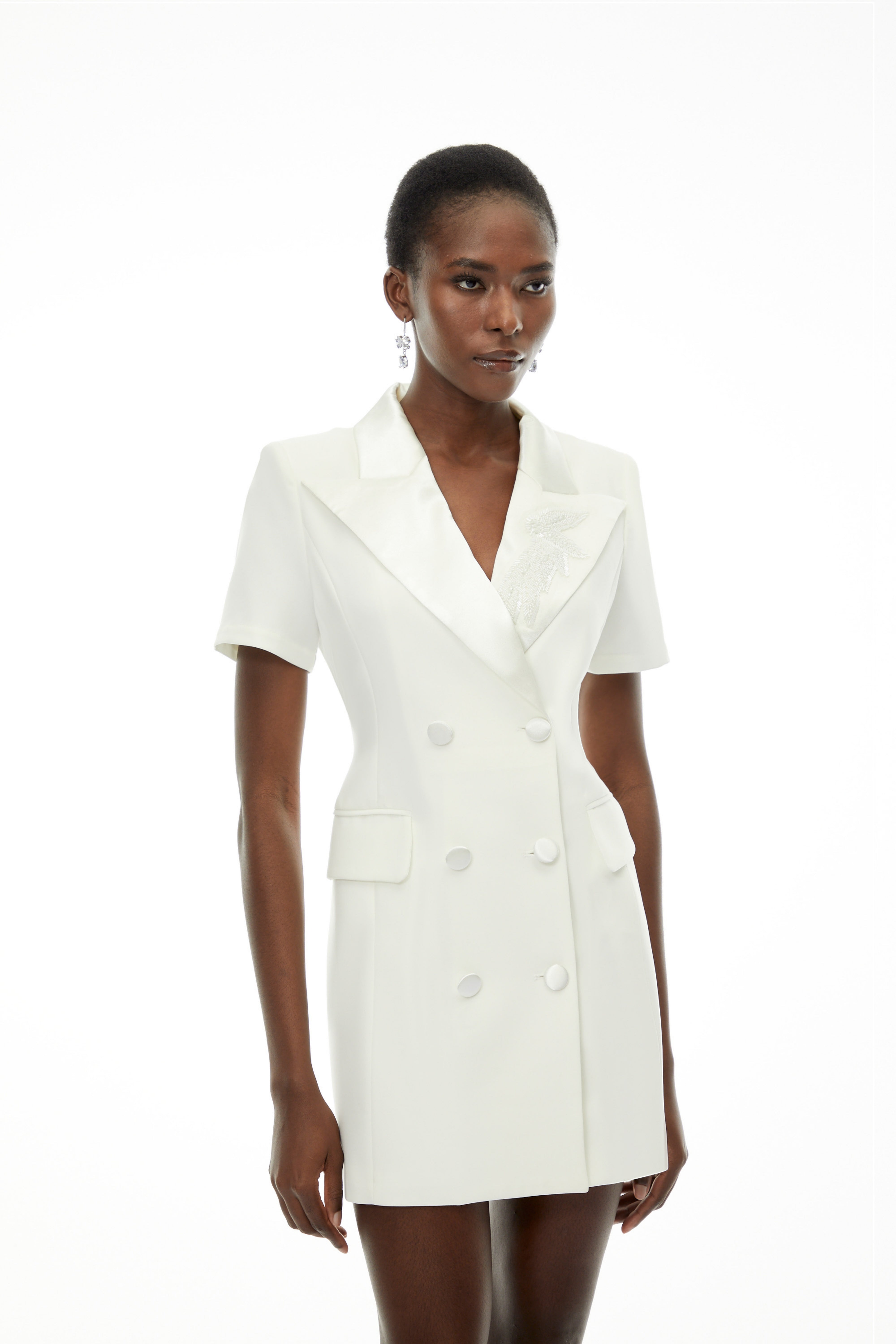 Daniella White Double-Breasted Embroidered Blazer Dress (Final Sale)