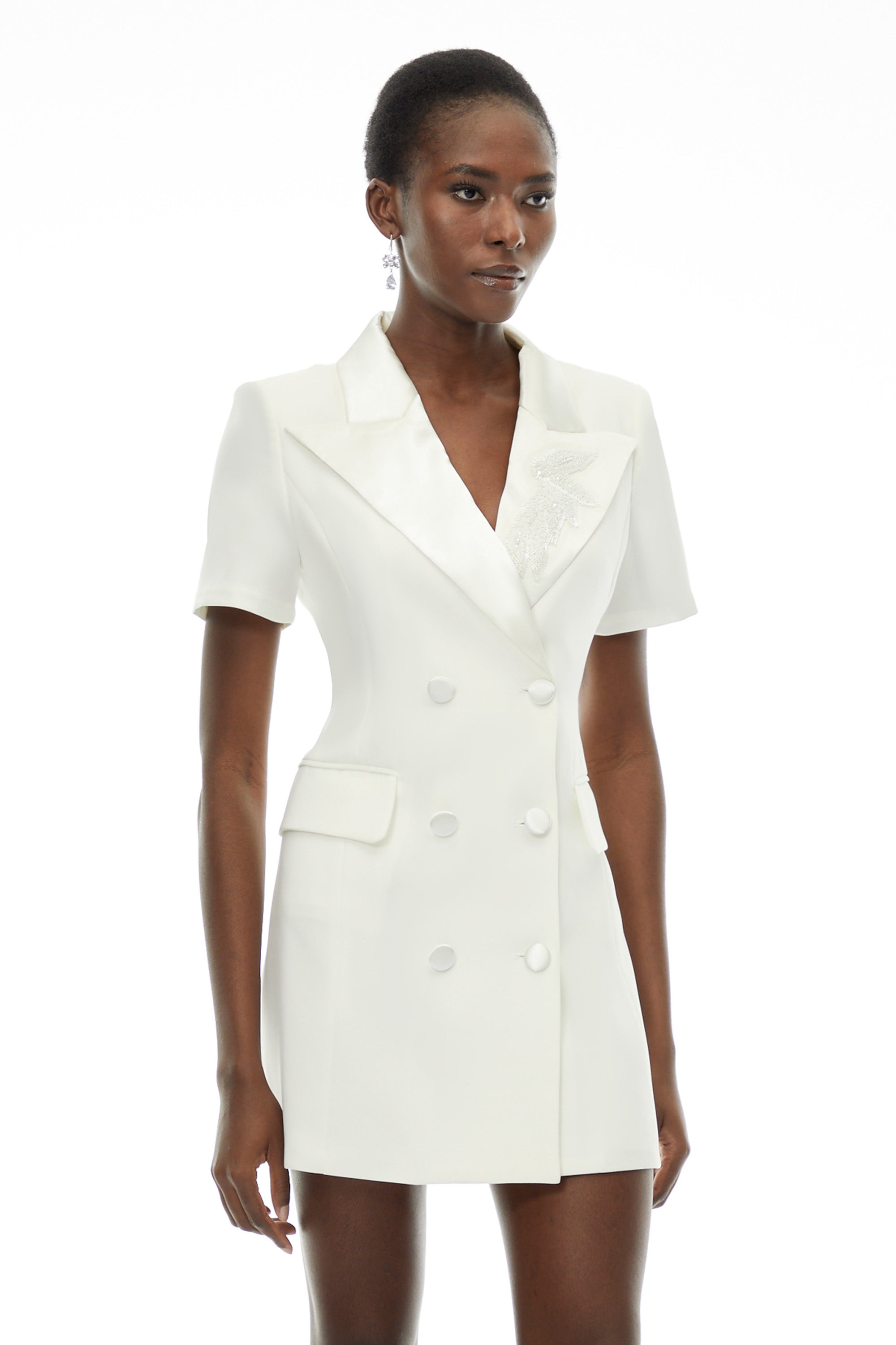 Daniella White Double-Breasted Embroidered Blazer Dress (Final Sale)