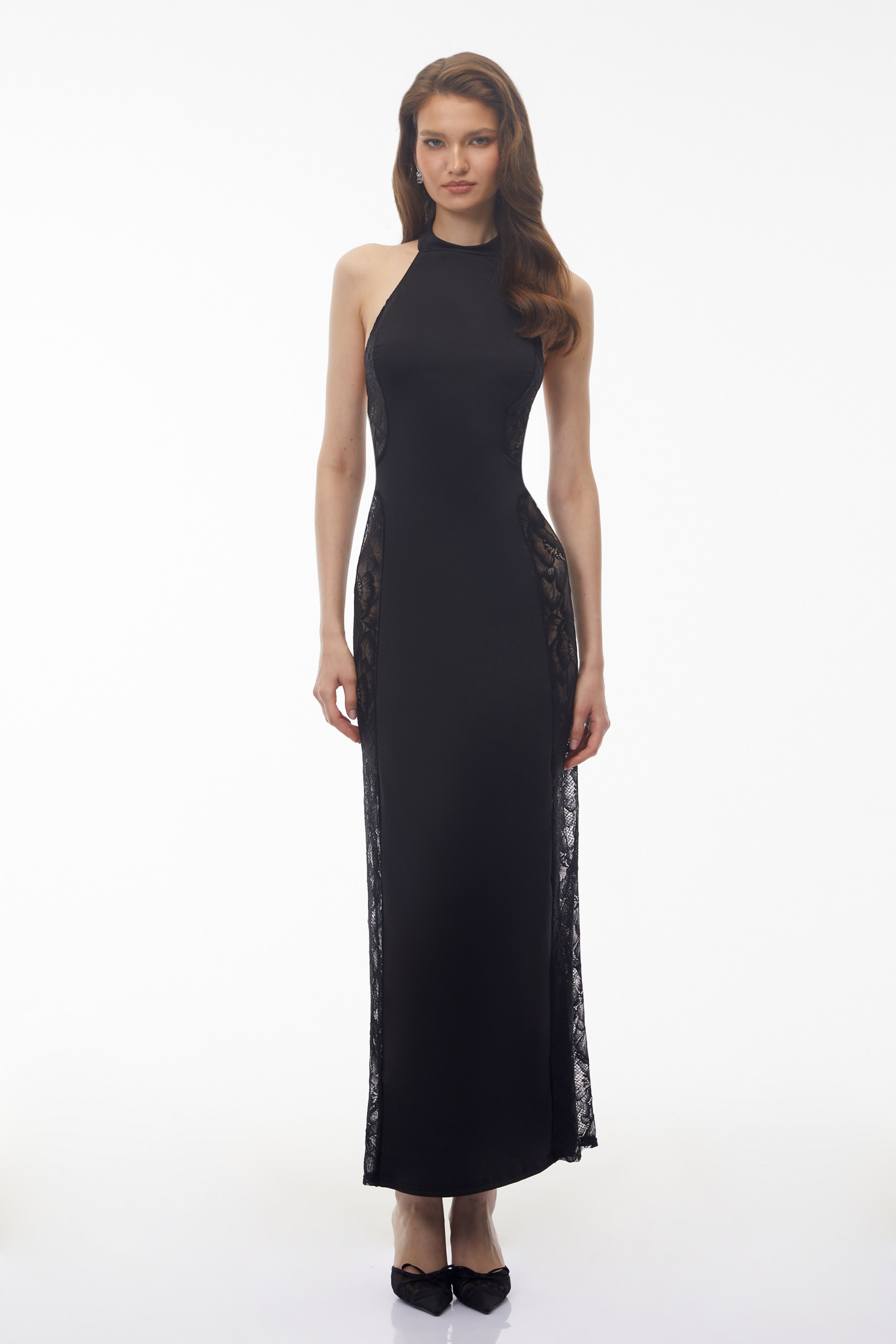 Darcie Black Halterneck Floral Lace Maxi Dress (Final Sale)