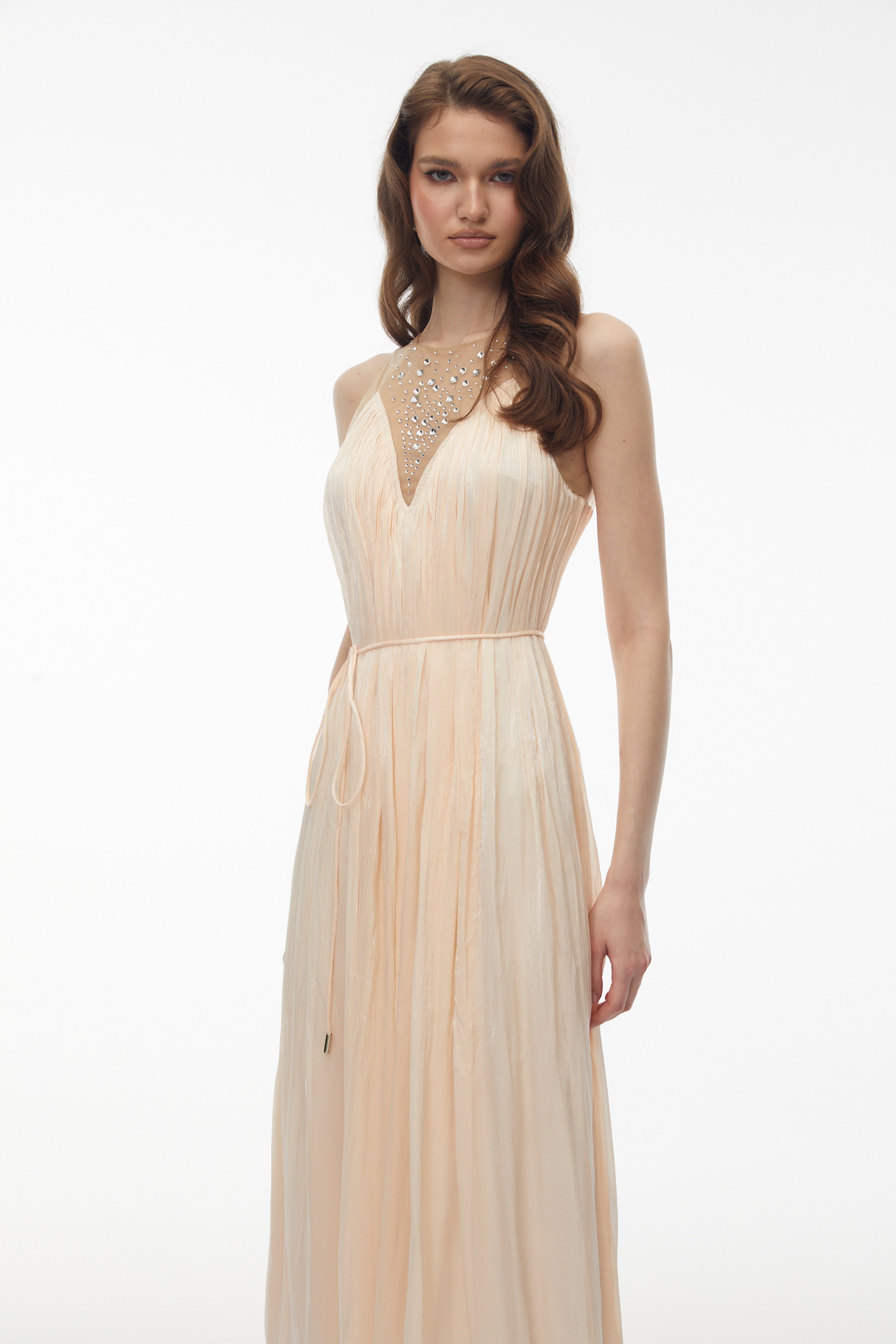 Deirdre Pink Embellishment Ruched Midi Dress (Final Sale)