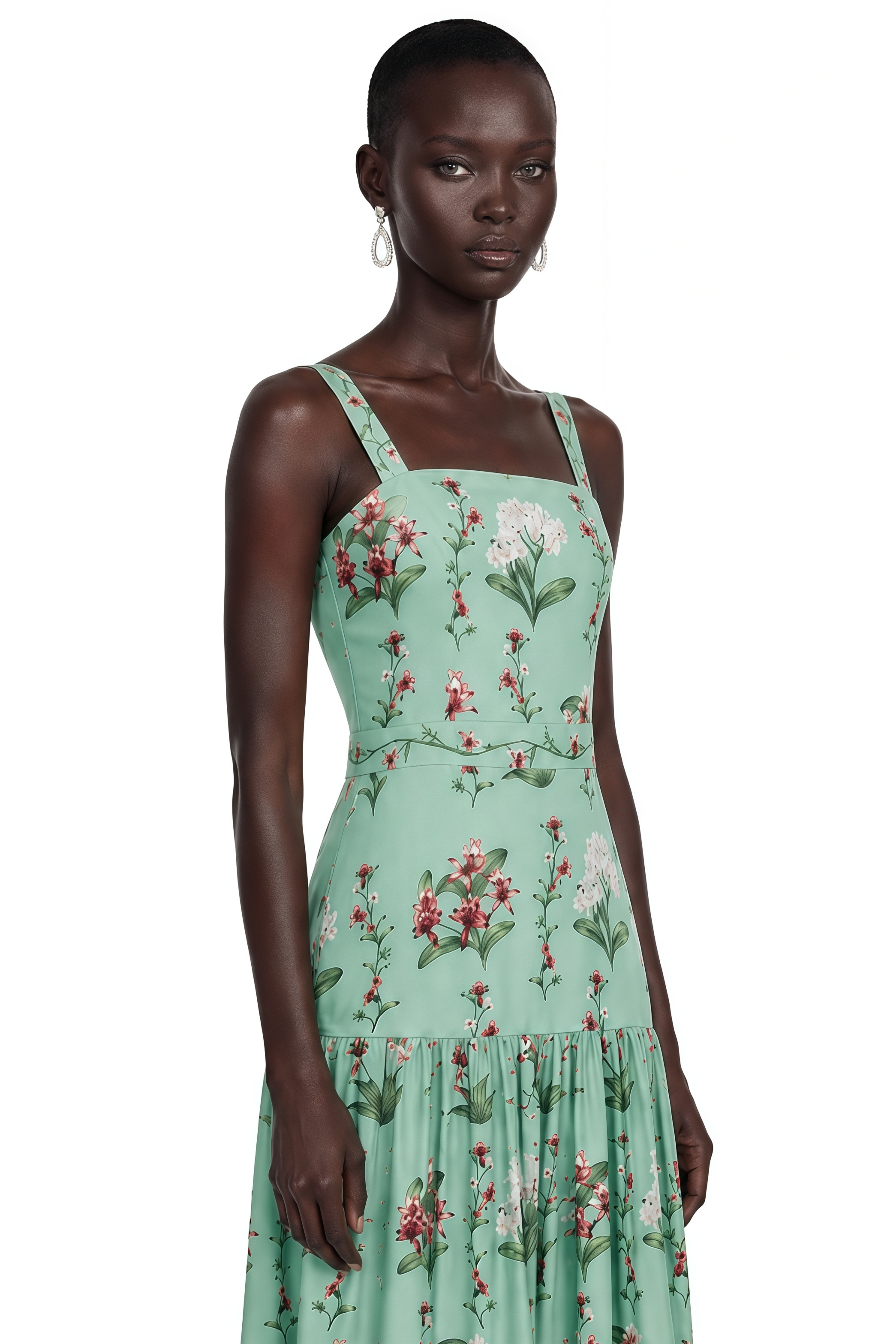 Delilah Green Floral Print Midi Dress with Spaghetti Straps