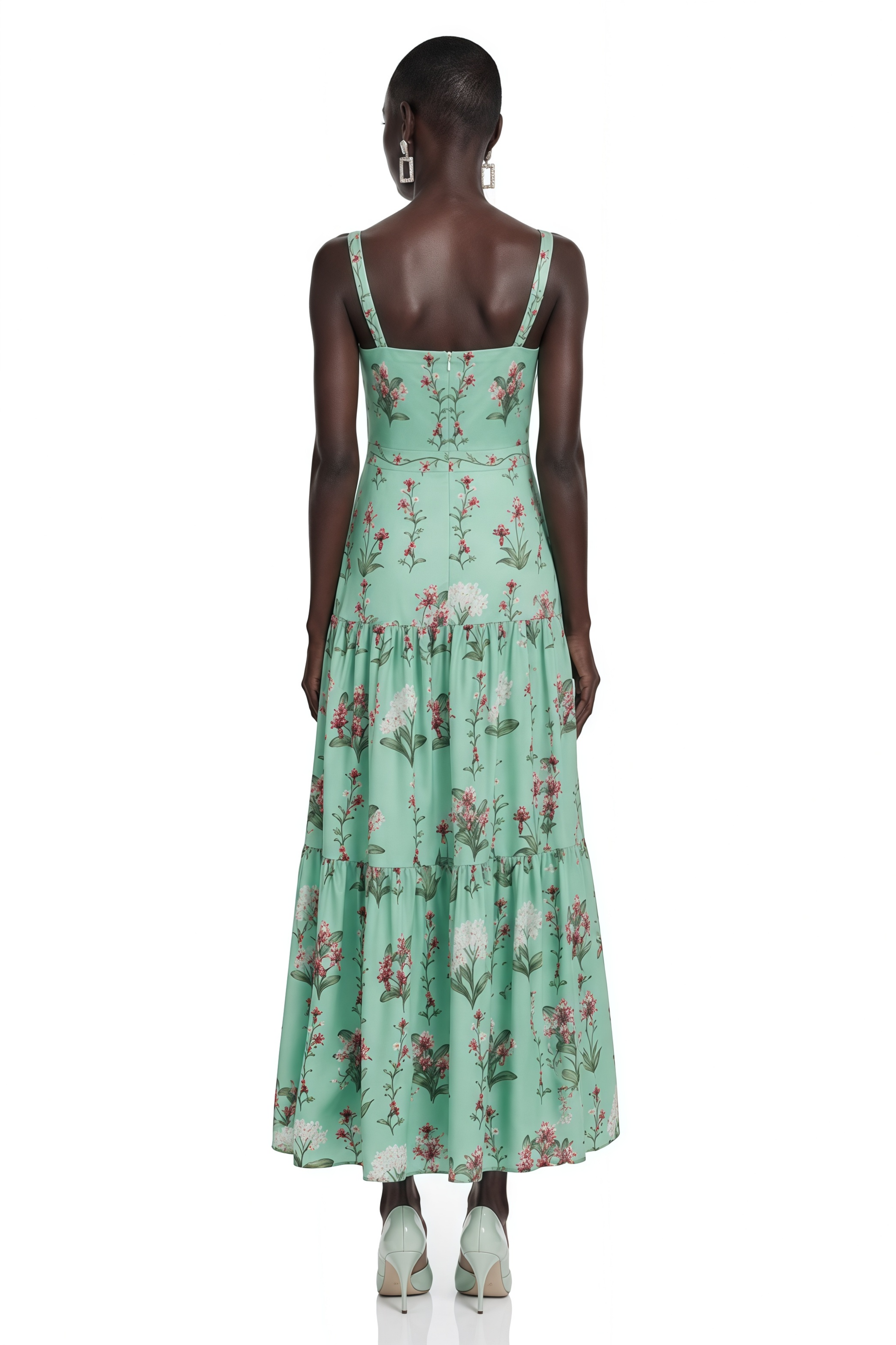 Delilah Green Floral Print Midi Dress with Spaghetti Straps