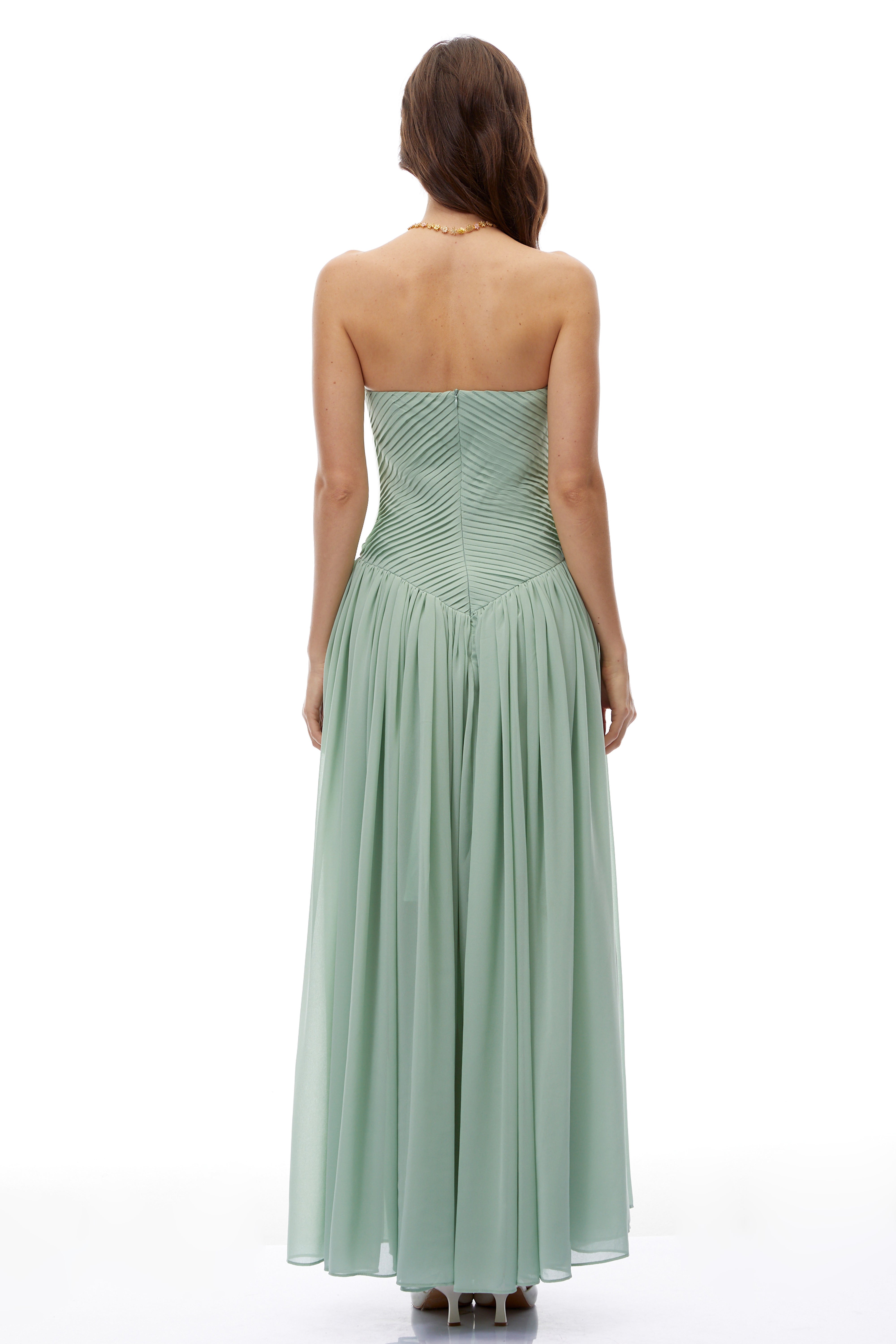 Delphine Green Ruched Maxi Dress with 3D Florals