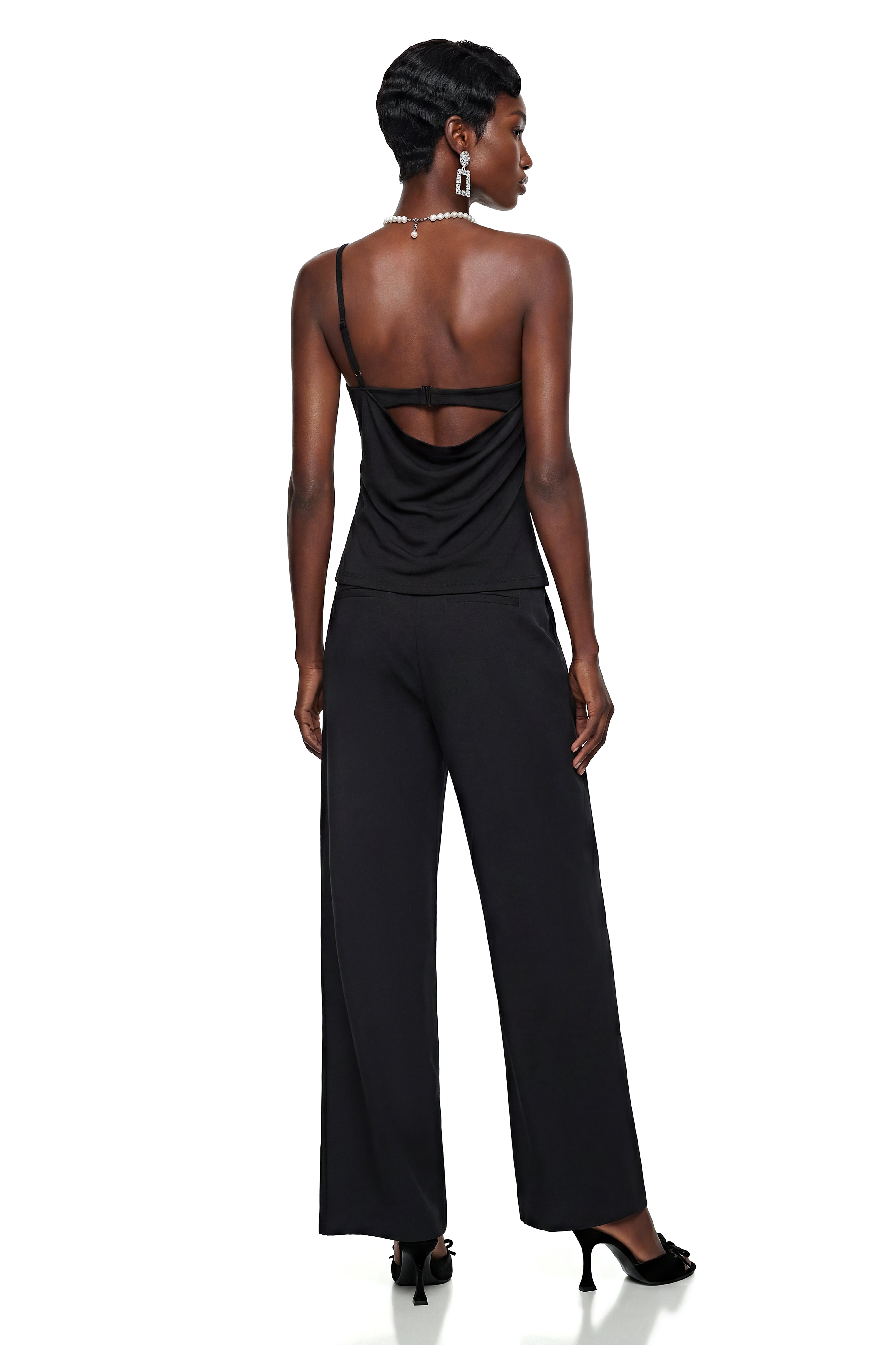 Diana Black Asymmetrical Floral Lace Top