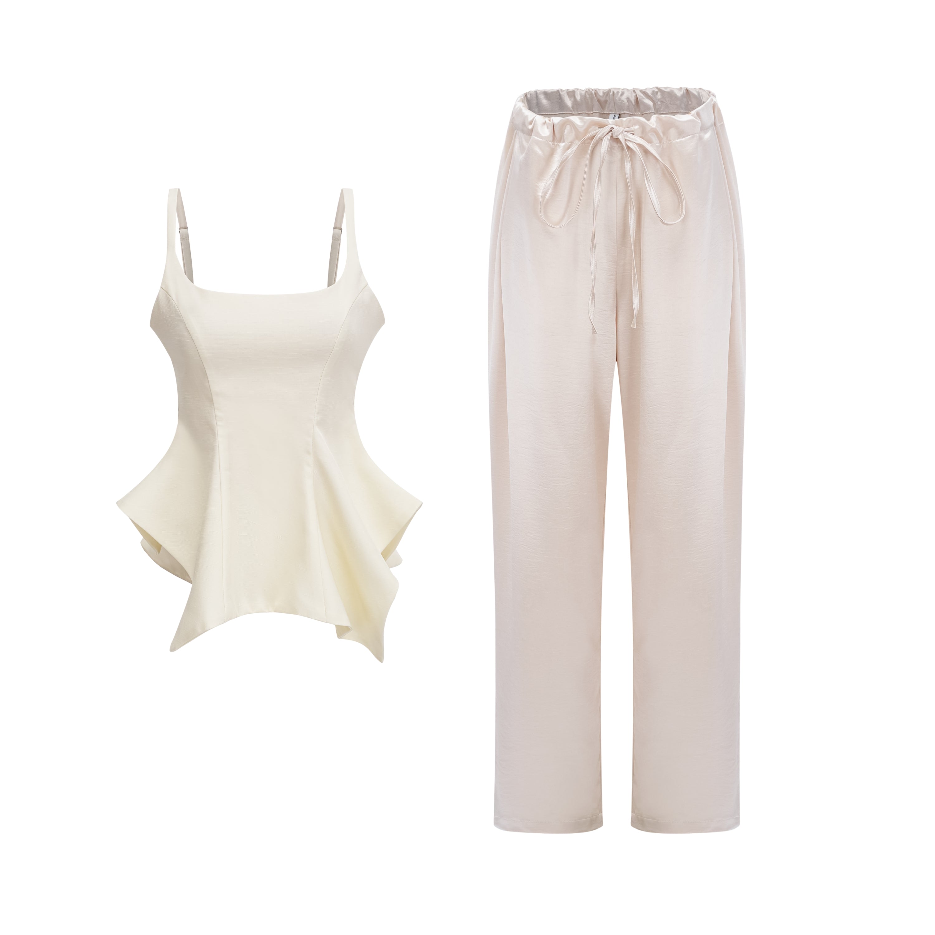Dolores Cream Round Neck Crop Top & Trousers Set