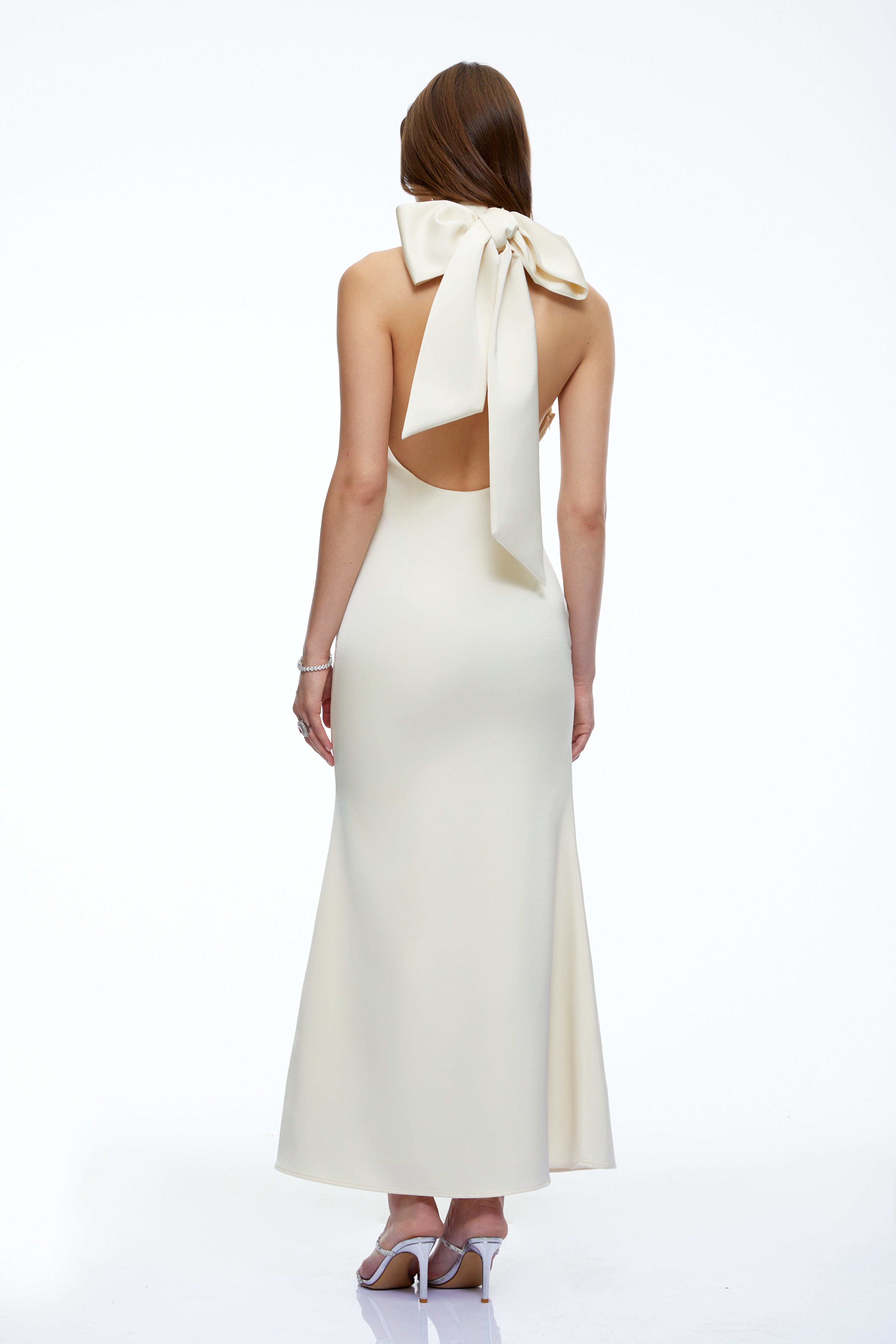 Drusilla Neutral Halterneck Maxi Dress with Bow