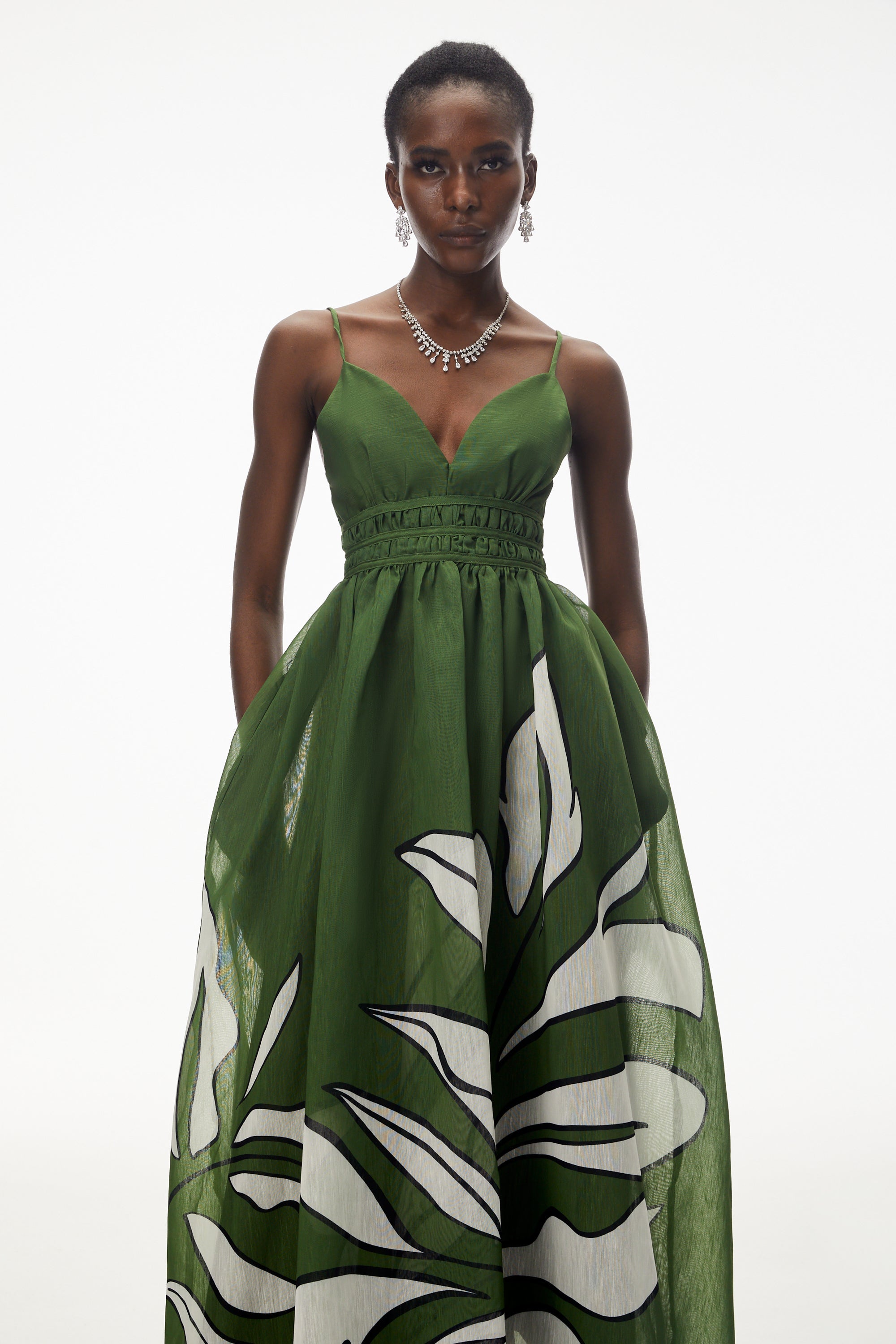 Dryope Emerald Green Plunge Neck Ruched Maxi Dress (Final Sale-US Only)