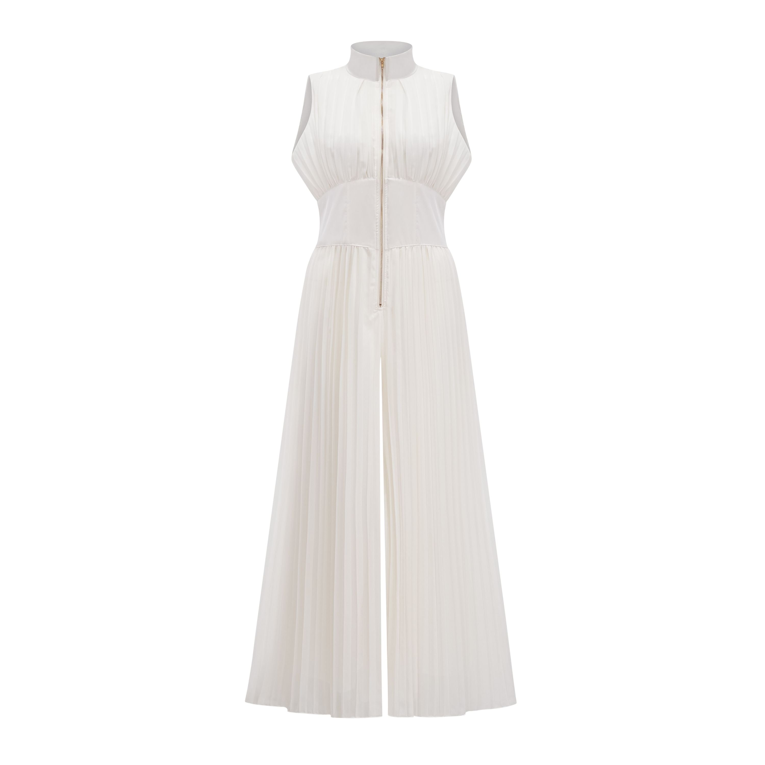 Ecem Cream White Mock Neck Ruched Jumpsuit