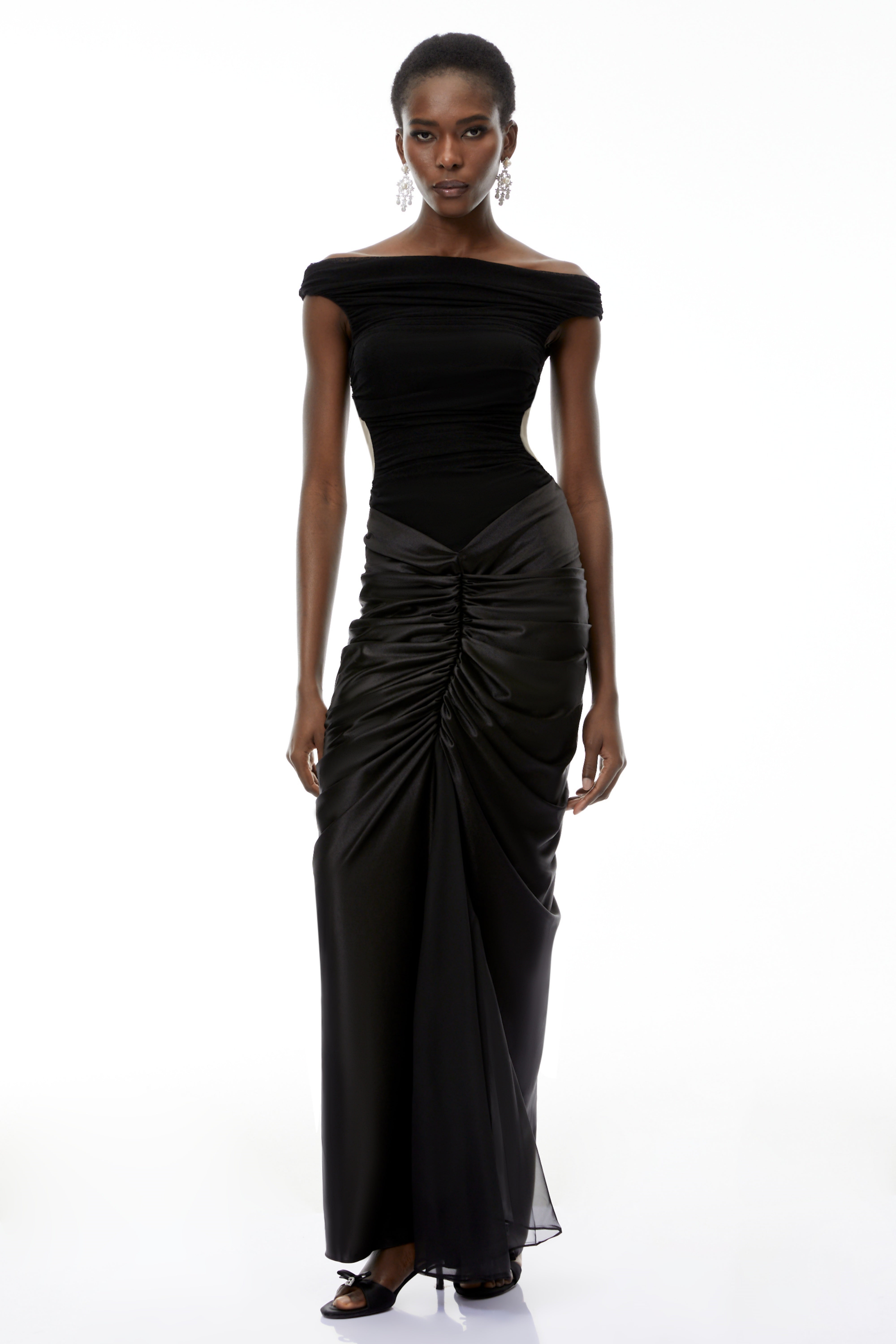 Eden Black Off-Shoulder Ruched Maxi Dress (Final Sale-US Only)