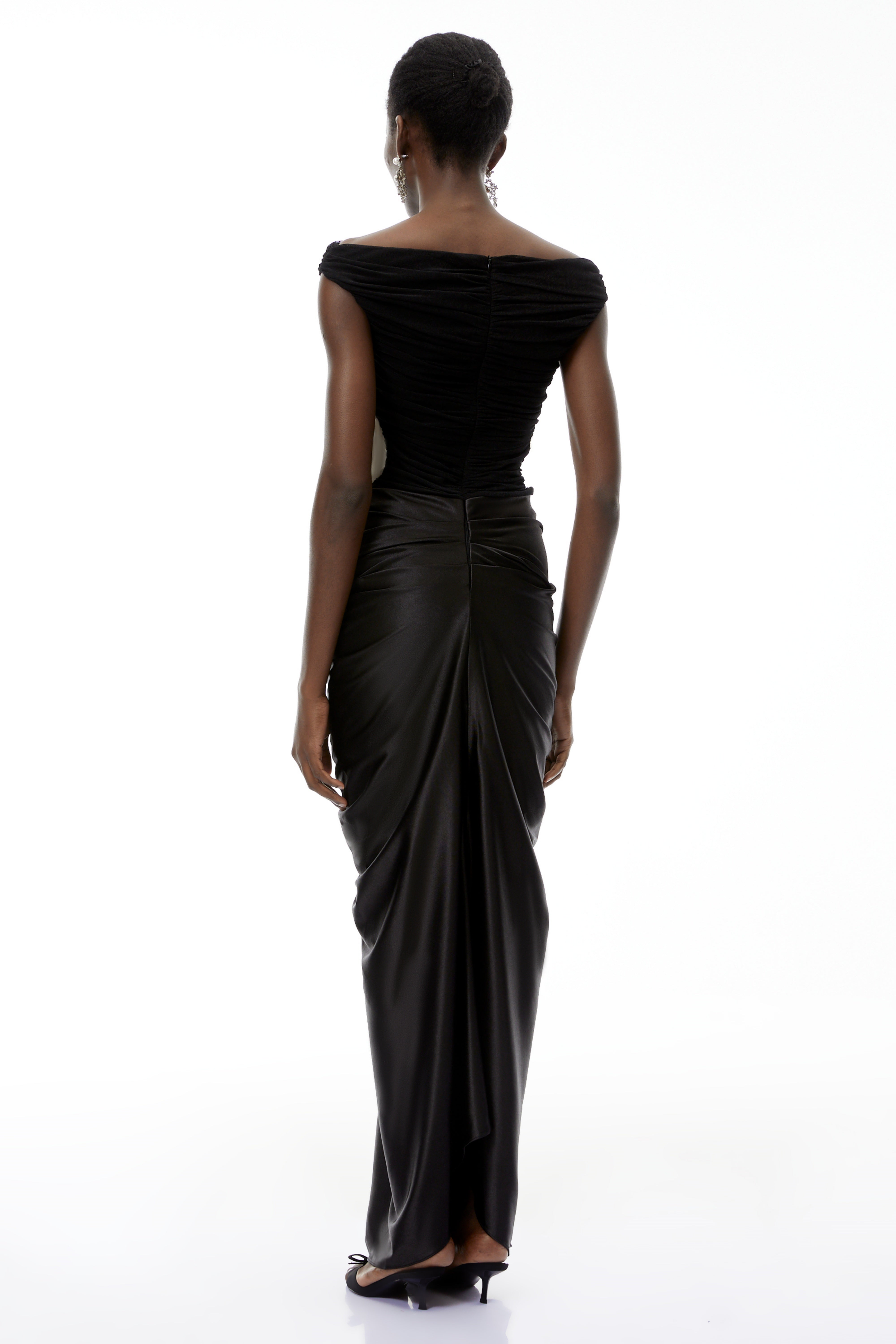 Eden Black Off-Shoulder Ruched Maxi Dress (Final Sale-US Only)