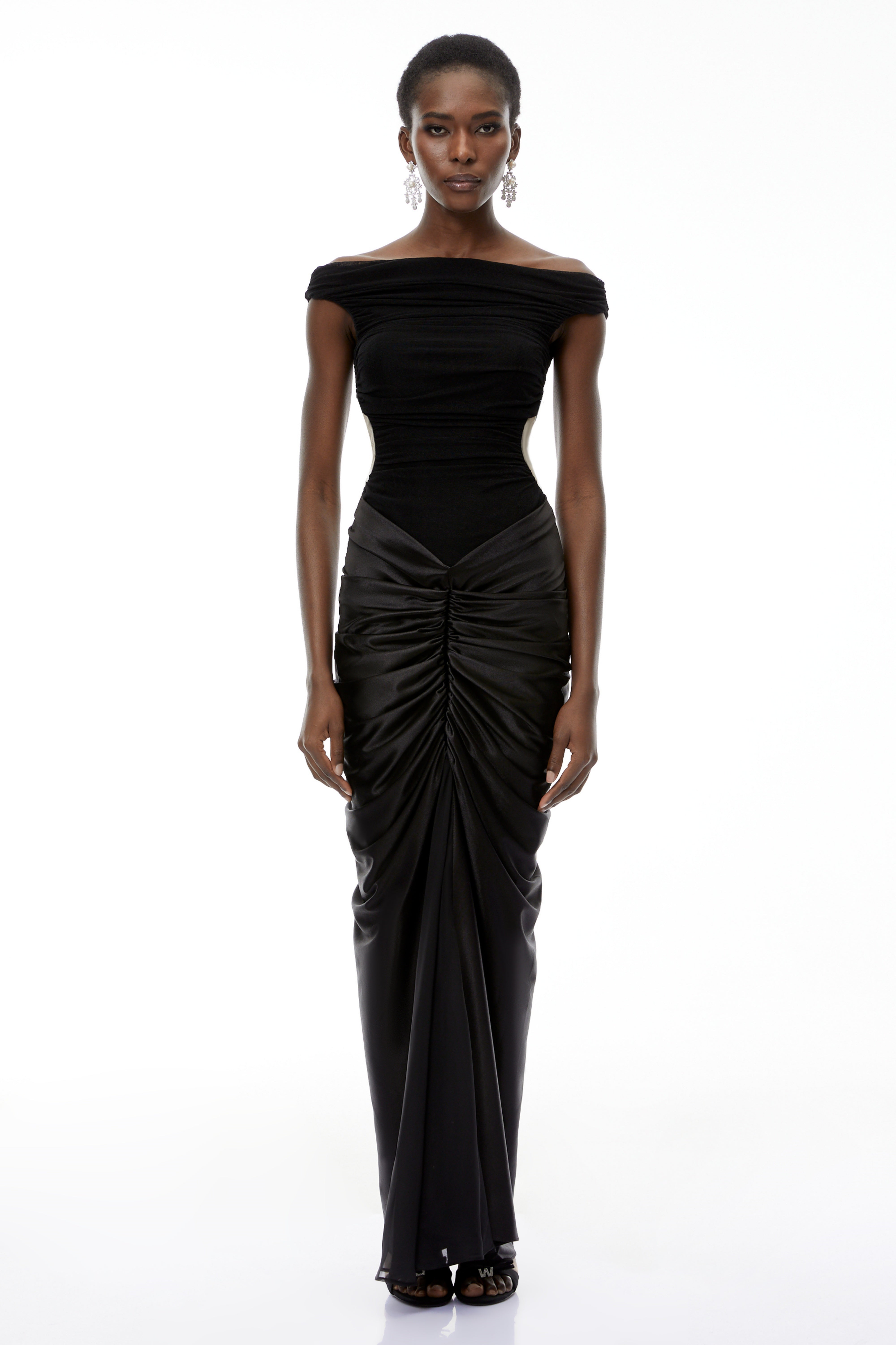 Eden Black Off-Shoulder Ruched Maxi Dress (Final Sale-US Only)