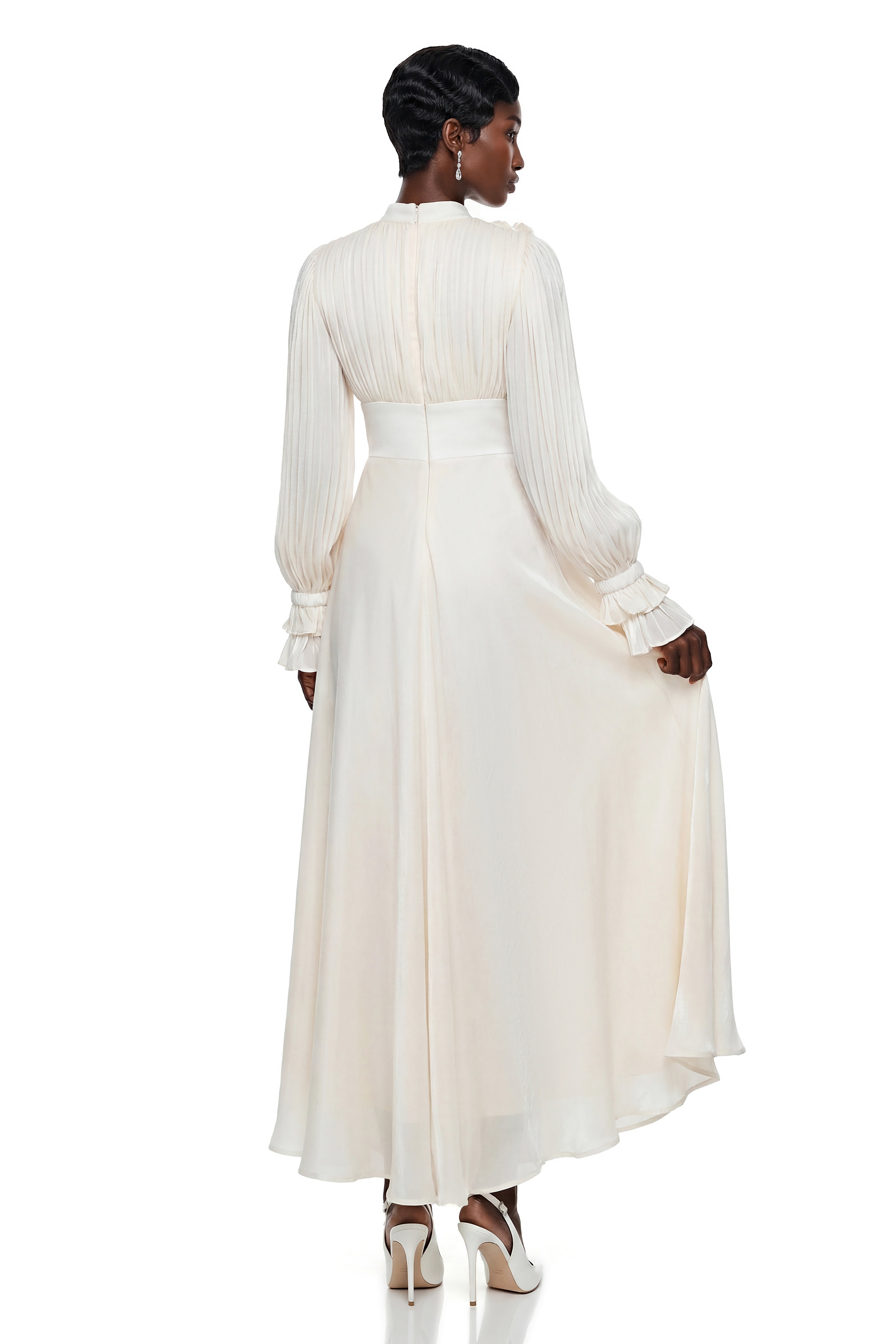 Egeria Cream Ruched Satin Maxi Dress