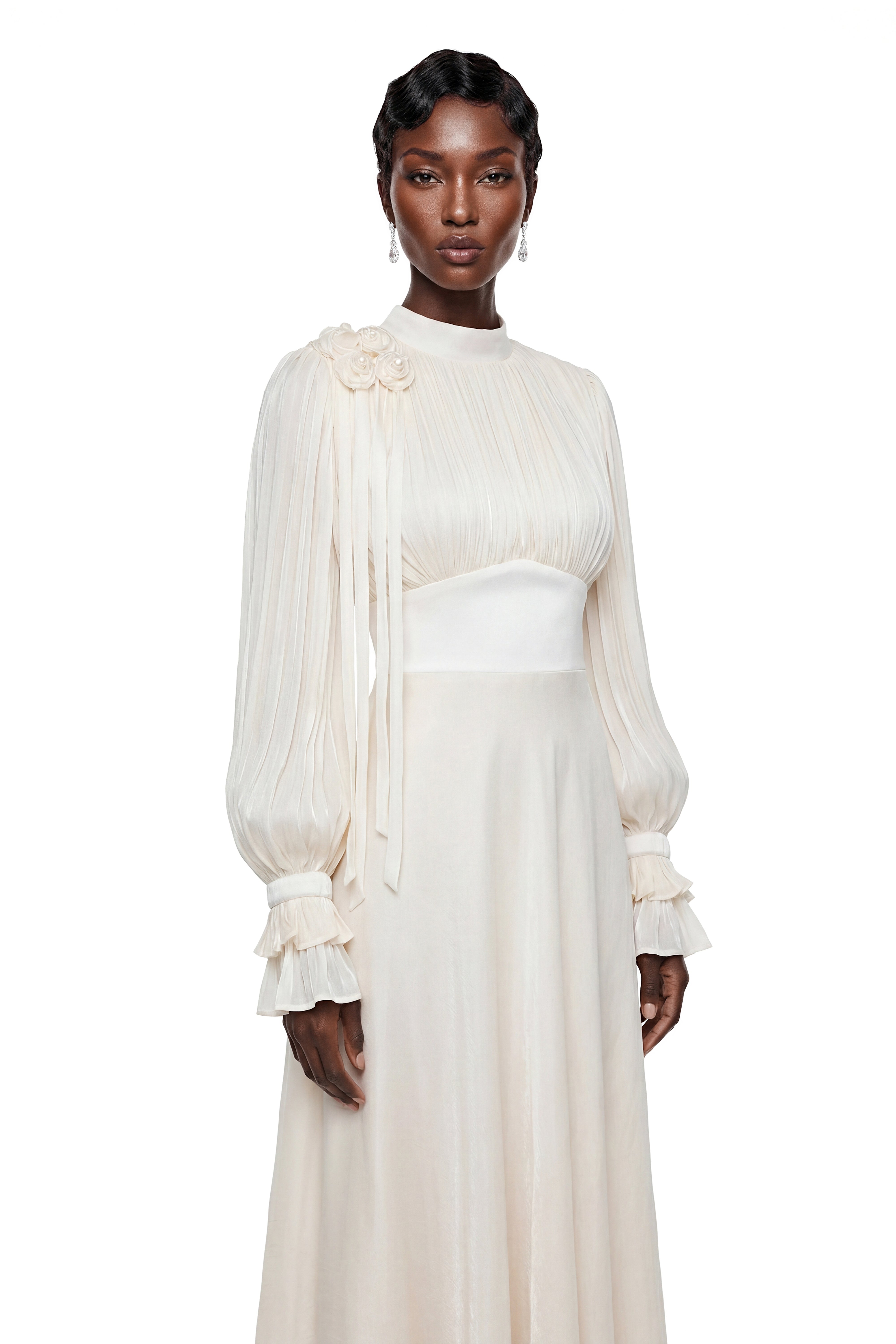 Egeria Cream Ruched Satin Maxi Dress
