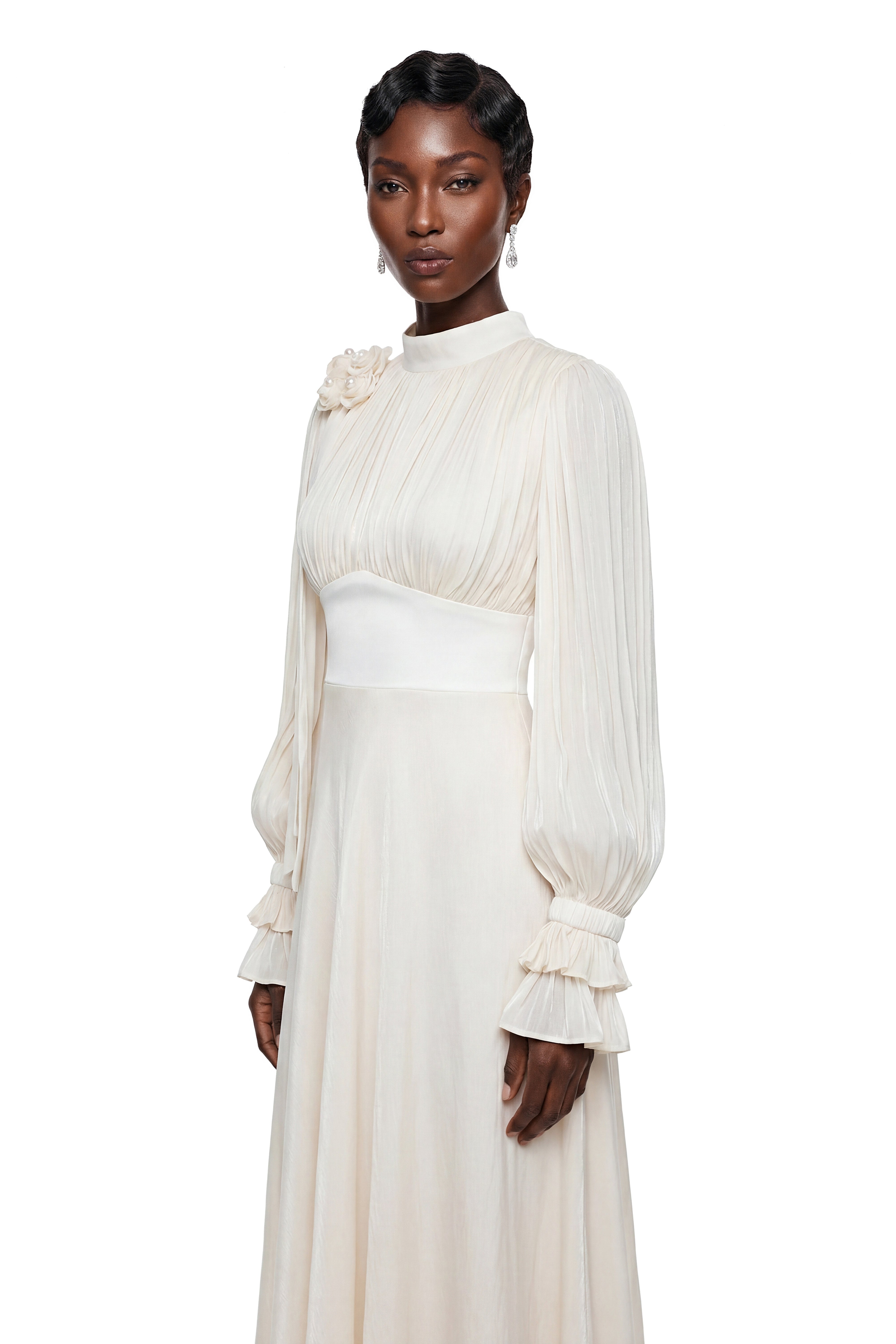 Egeria Cream Ruched Satin Maxi Dress