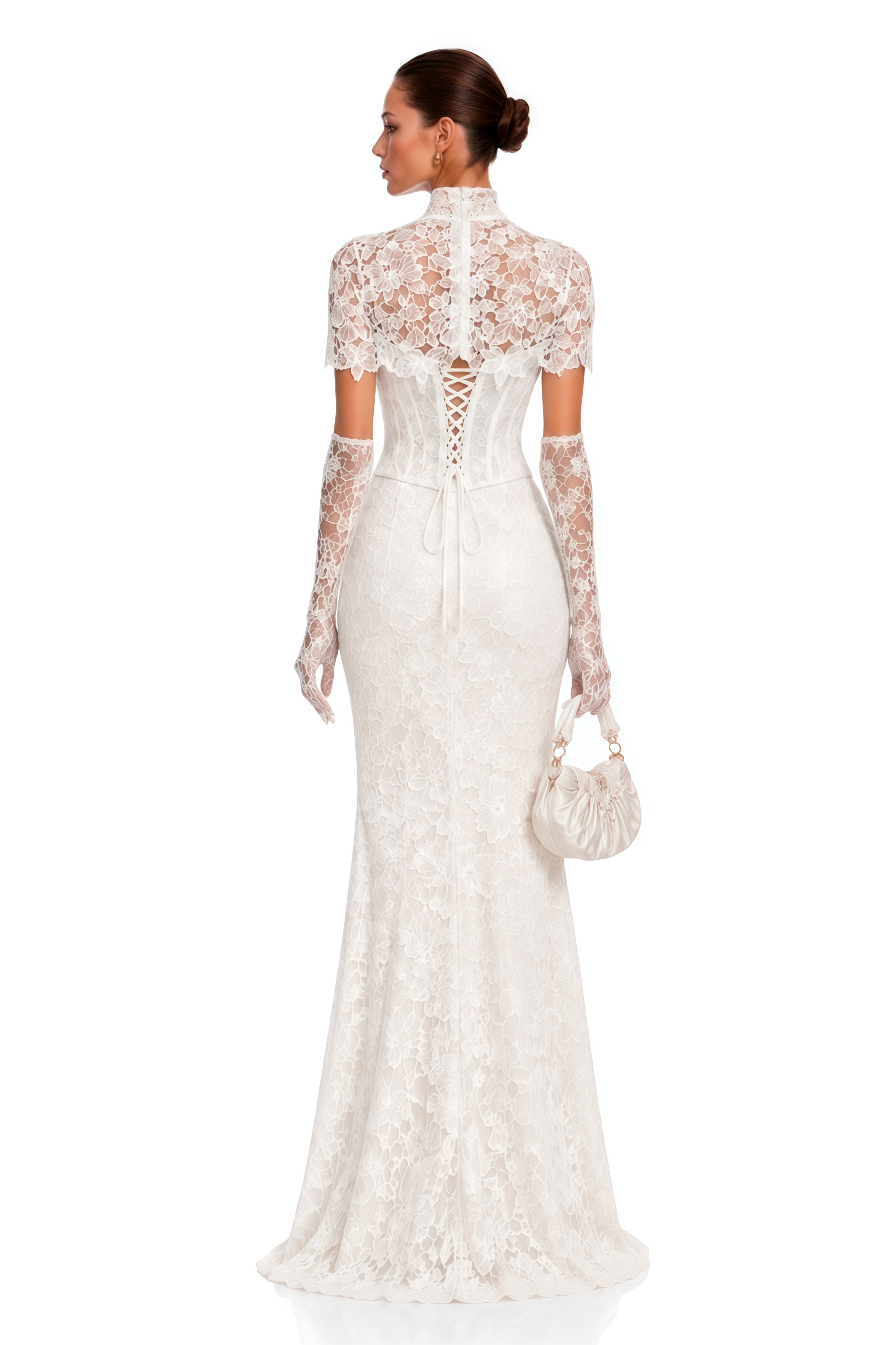 Eirian White High Neck Lace Maxi Dress with Cape Sleeves