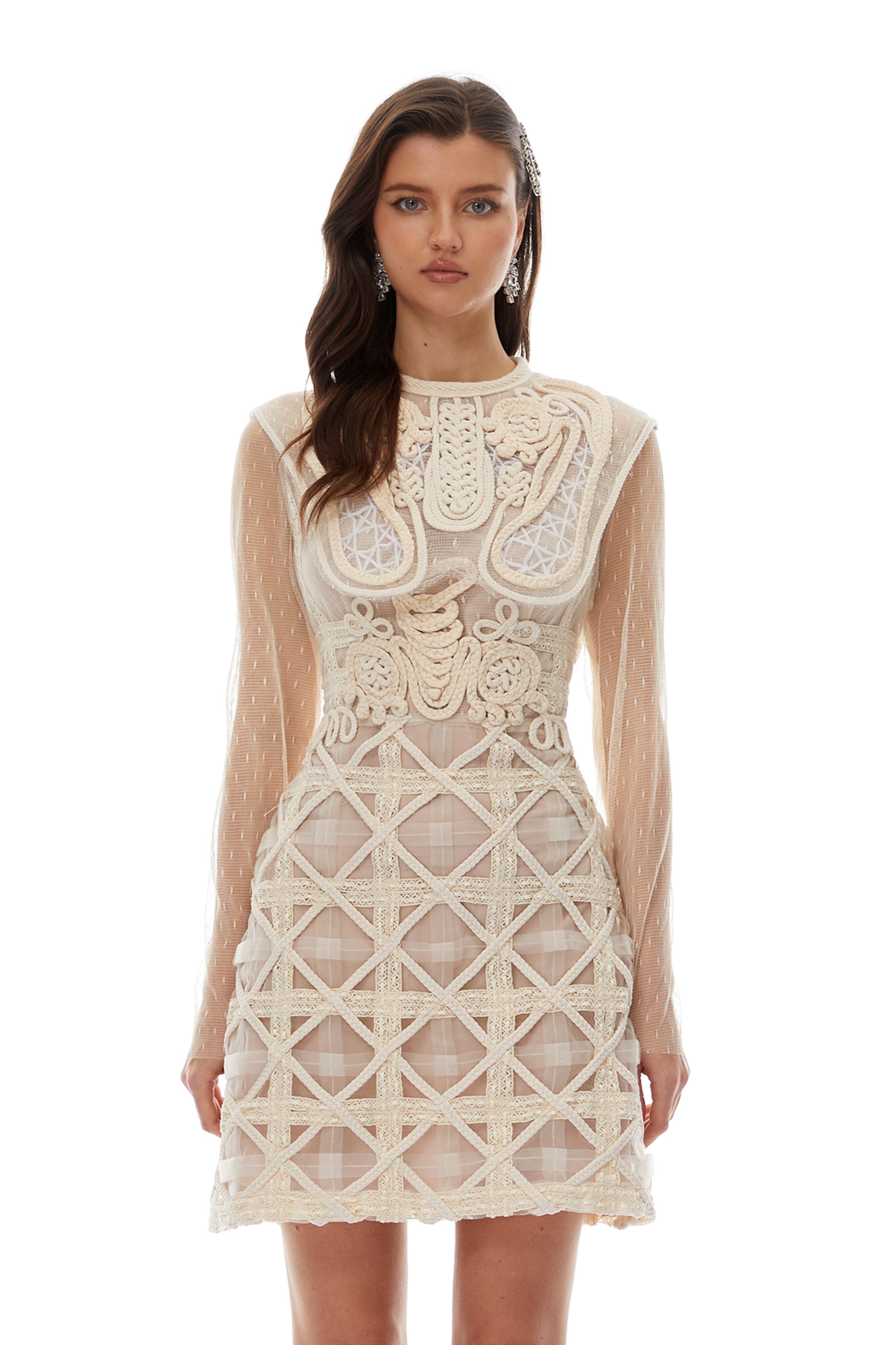 Elena White Braided Crochet Mini Dress (Final Sale)