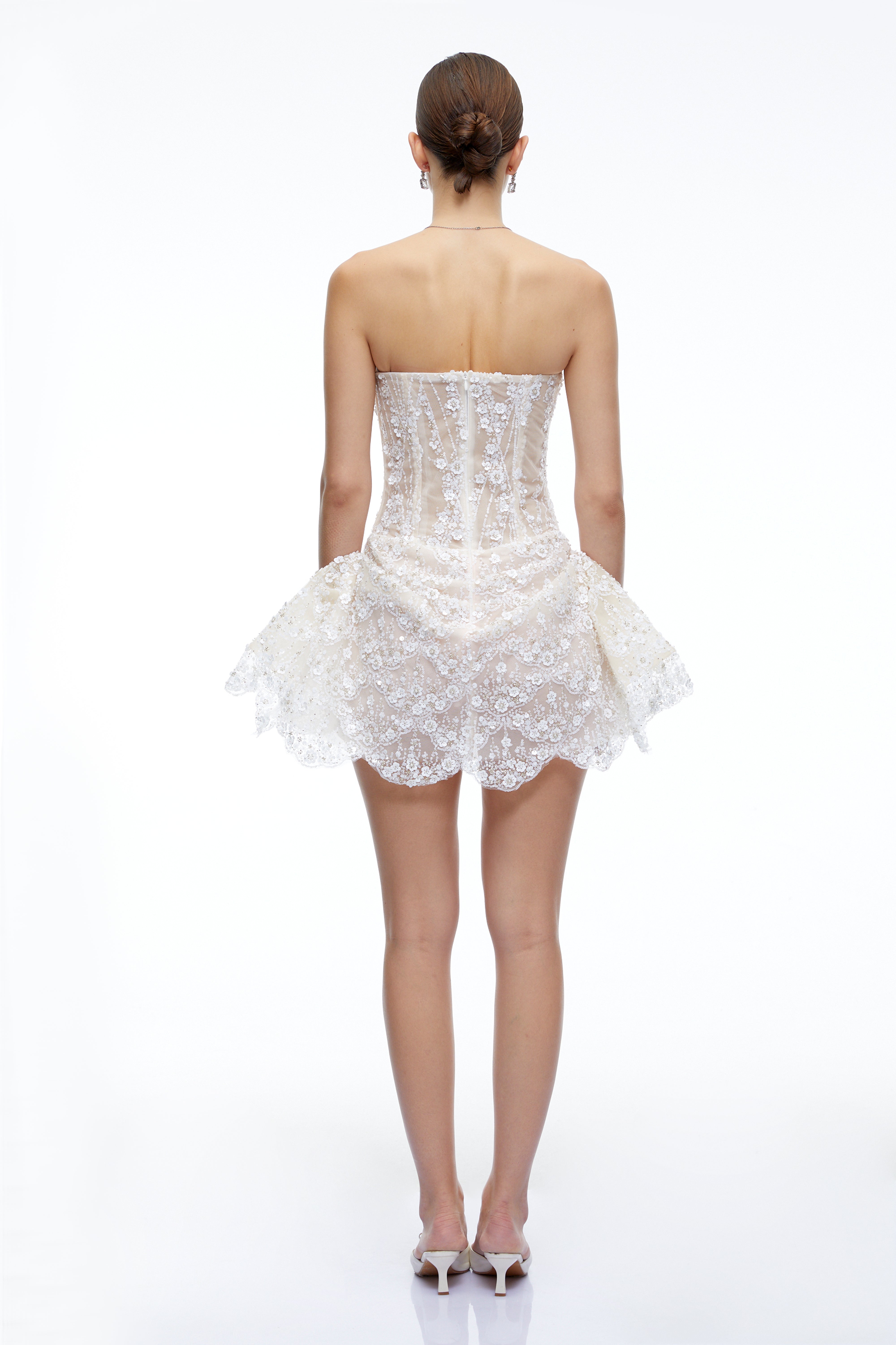 Eliana White Sequin Corset Mini Dress with Ruffles
