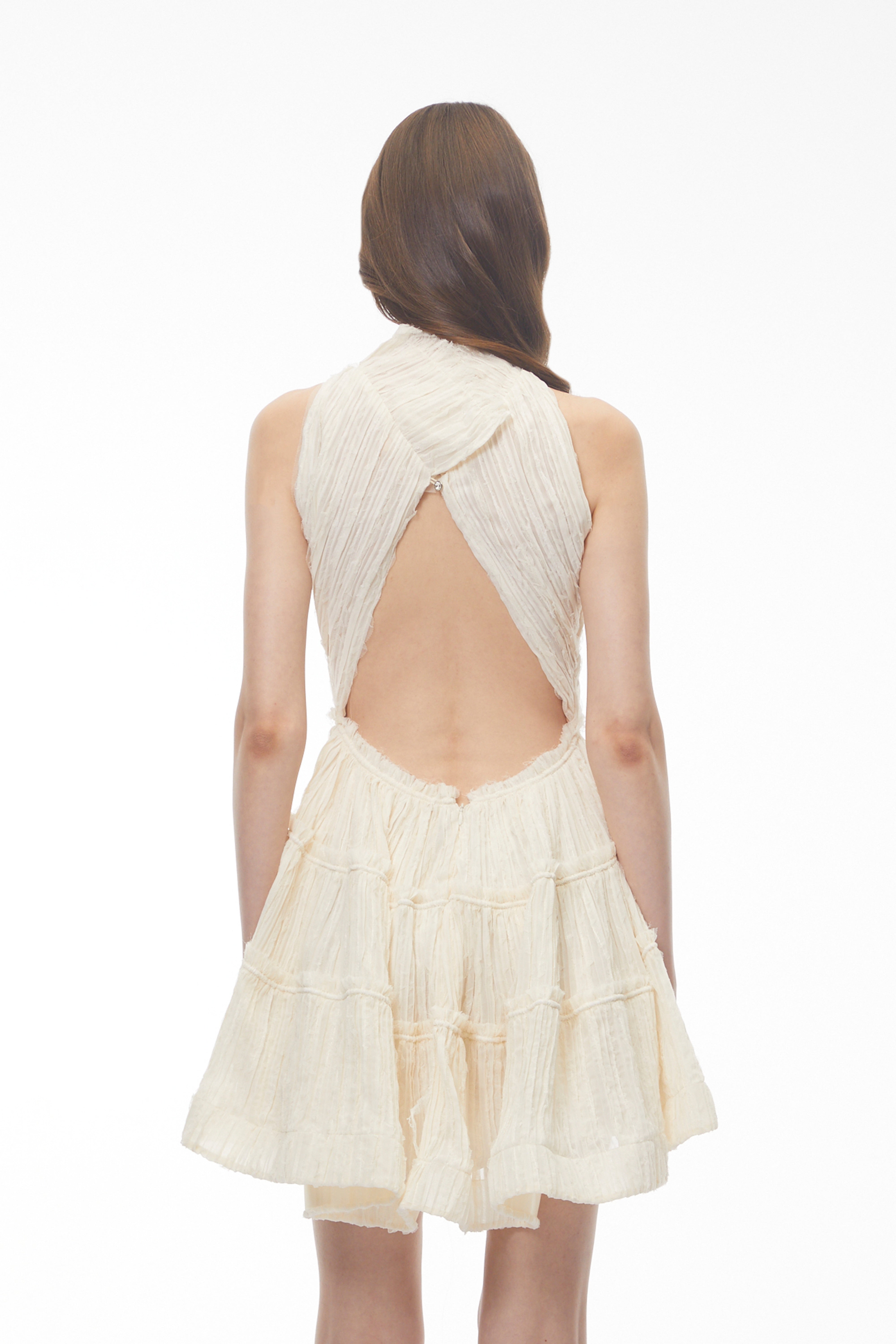 Elizabeth White Halterneck Frilled Mini Dress (Final Sale)