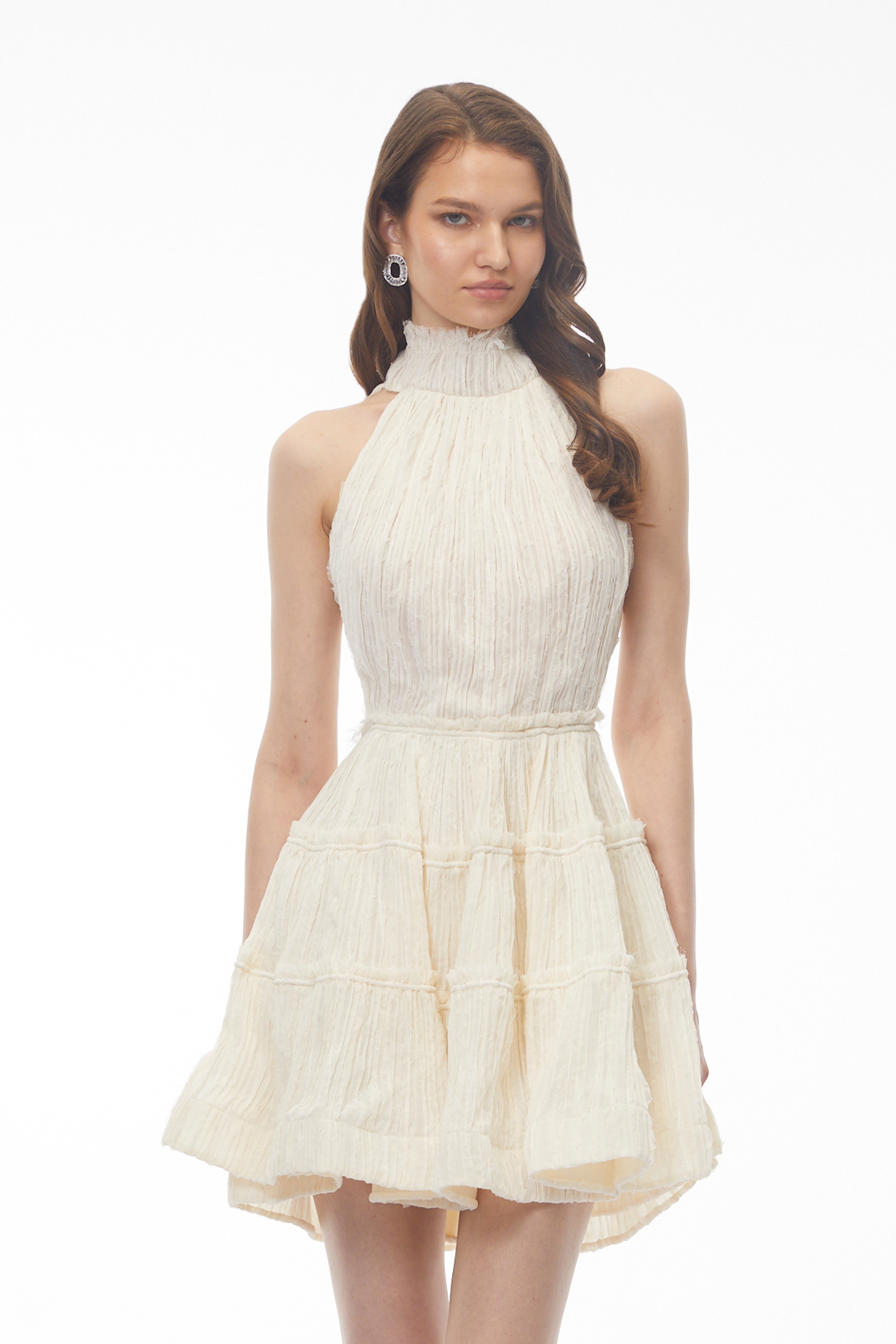 Elizabeth White Halterneck Frilled Mini Dress (Final Sale)
