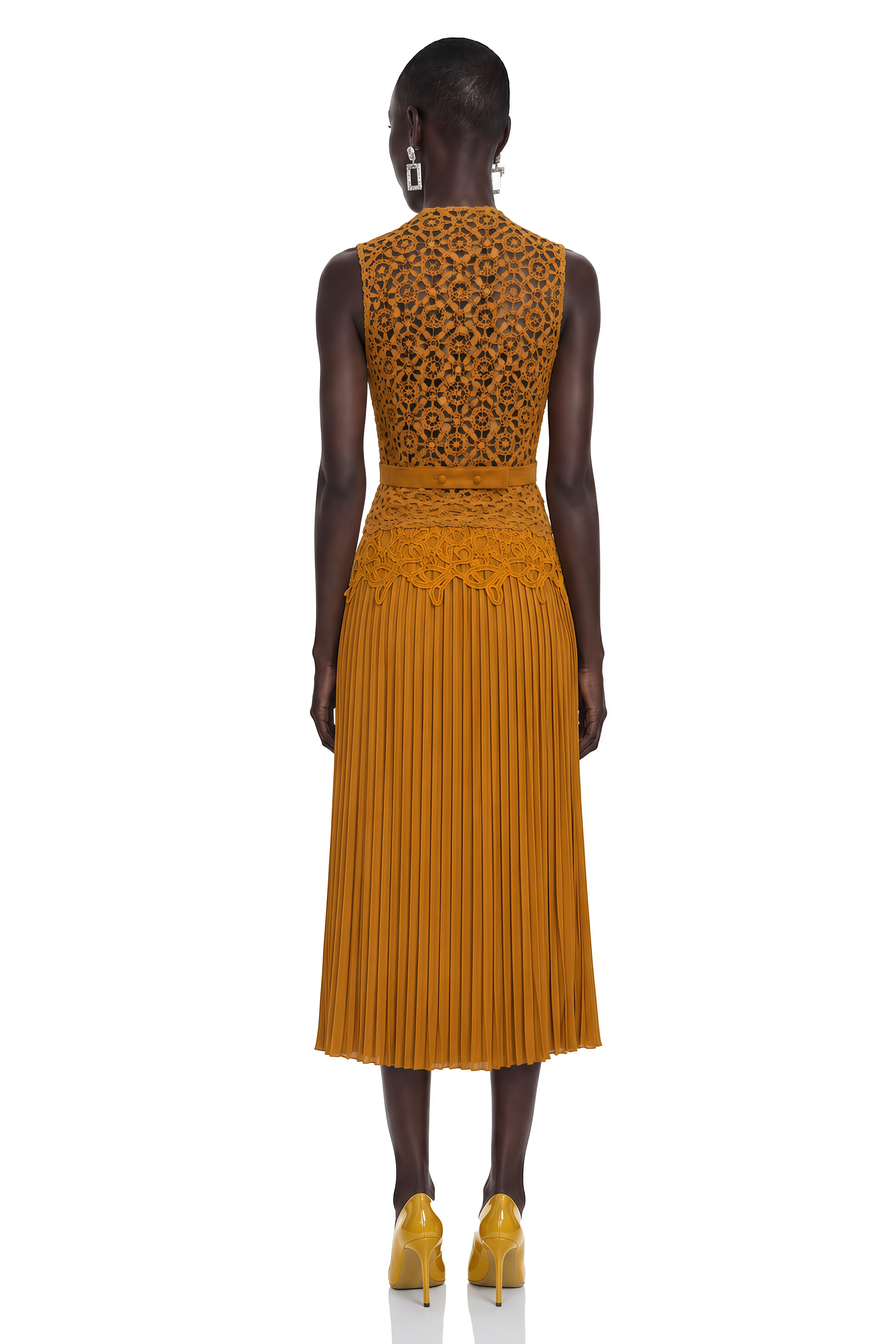 Elmas Khaki Lace Top & Pleated Skirt Set