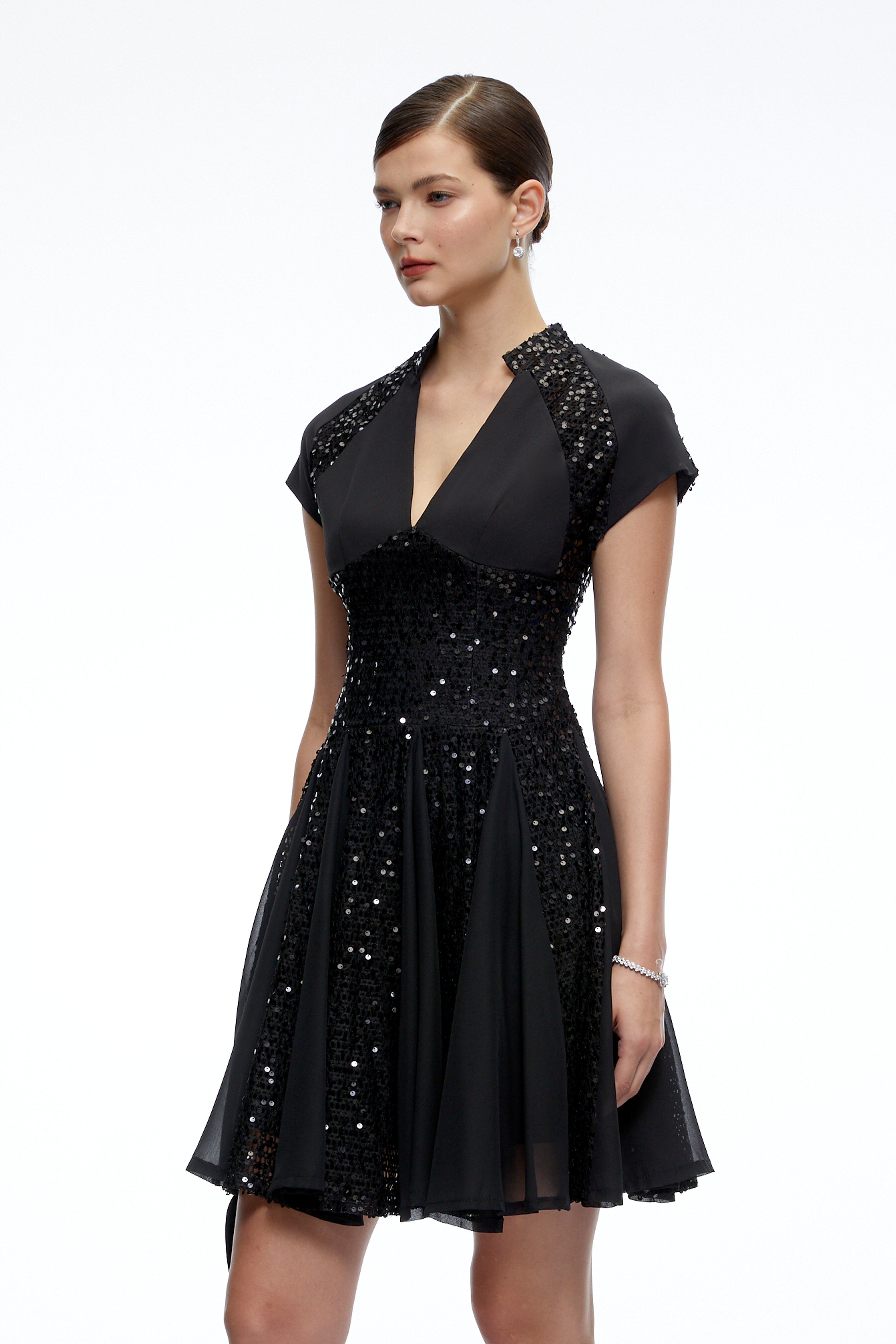 Elowen Black Sequin Tulle Mini Dress