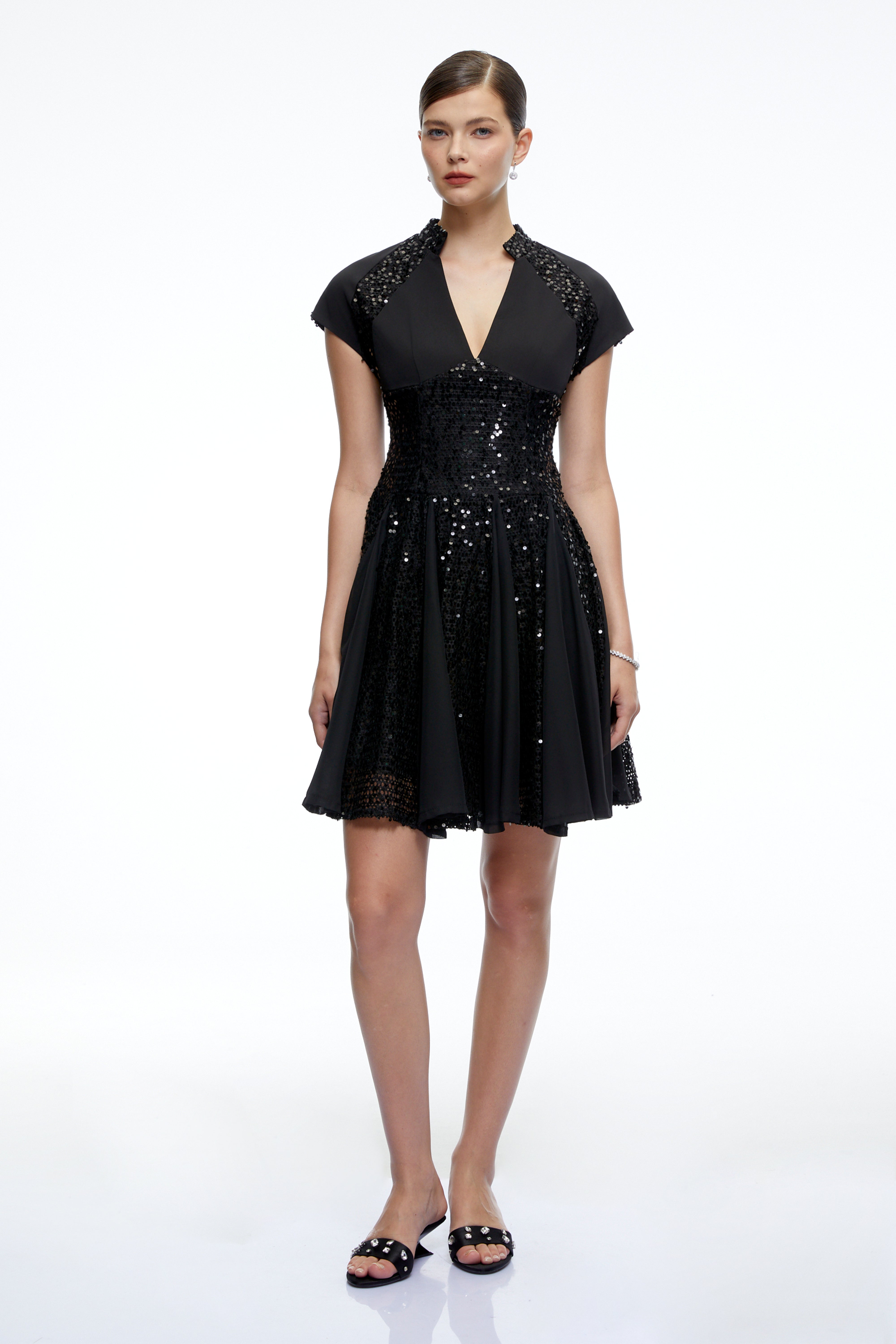 Elowen Black Sequin Tulle Mini Dress