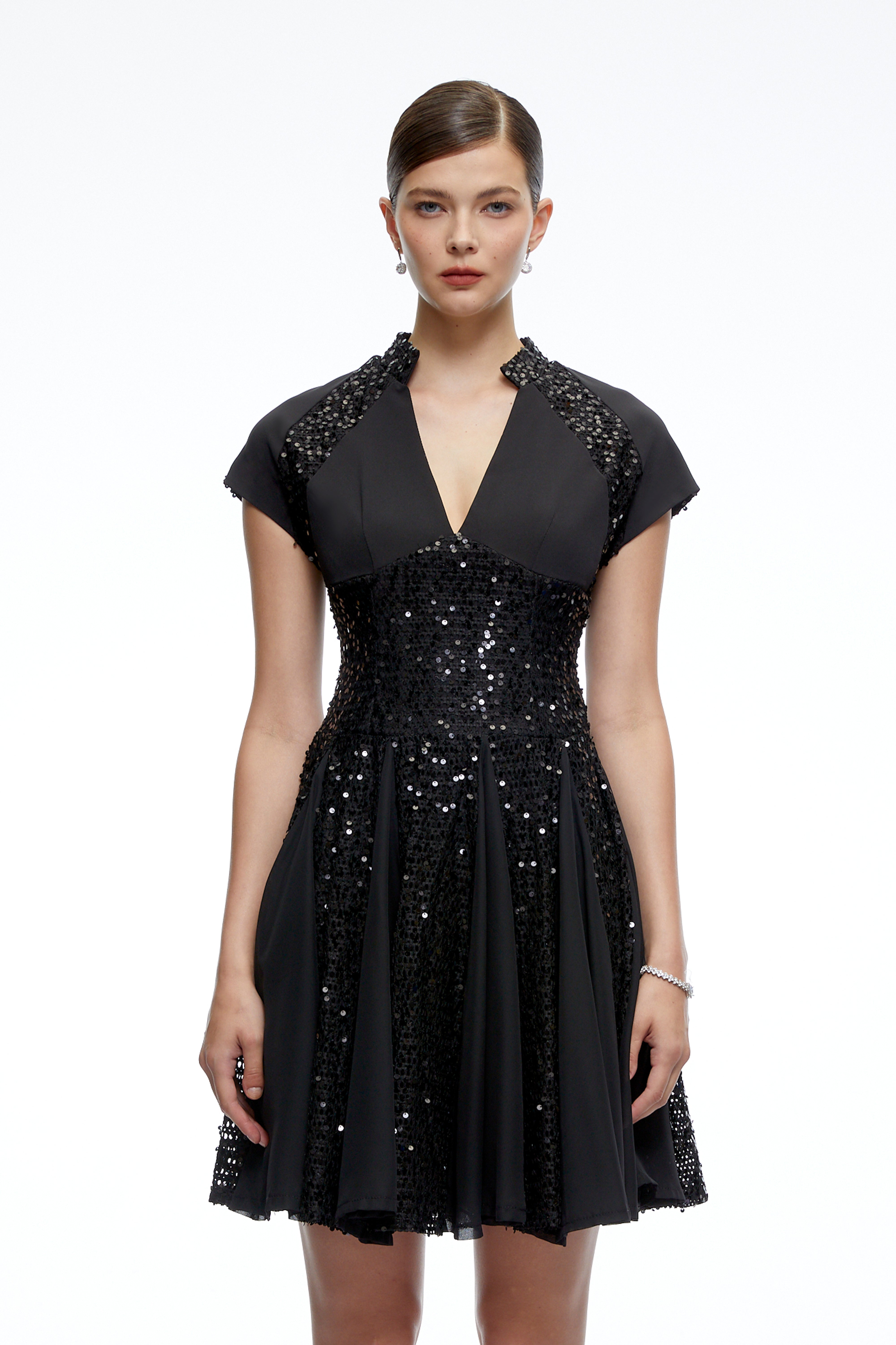 Elowen Black Sequin Tulle Mini Dress