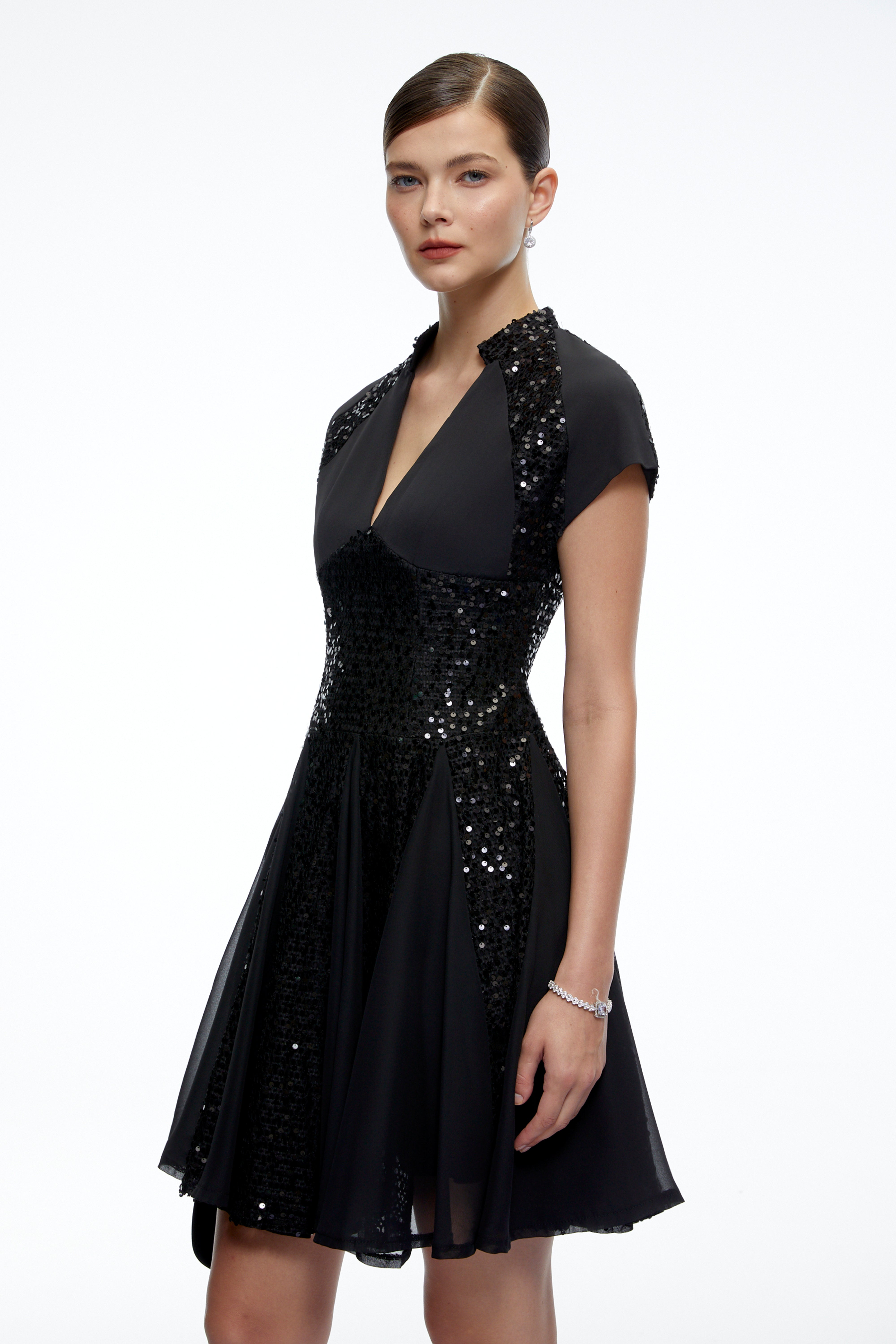 Elowen Black Sequin Tulle Mini Dress