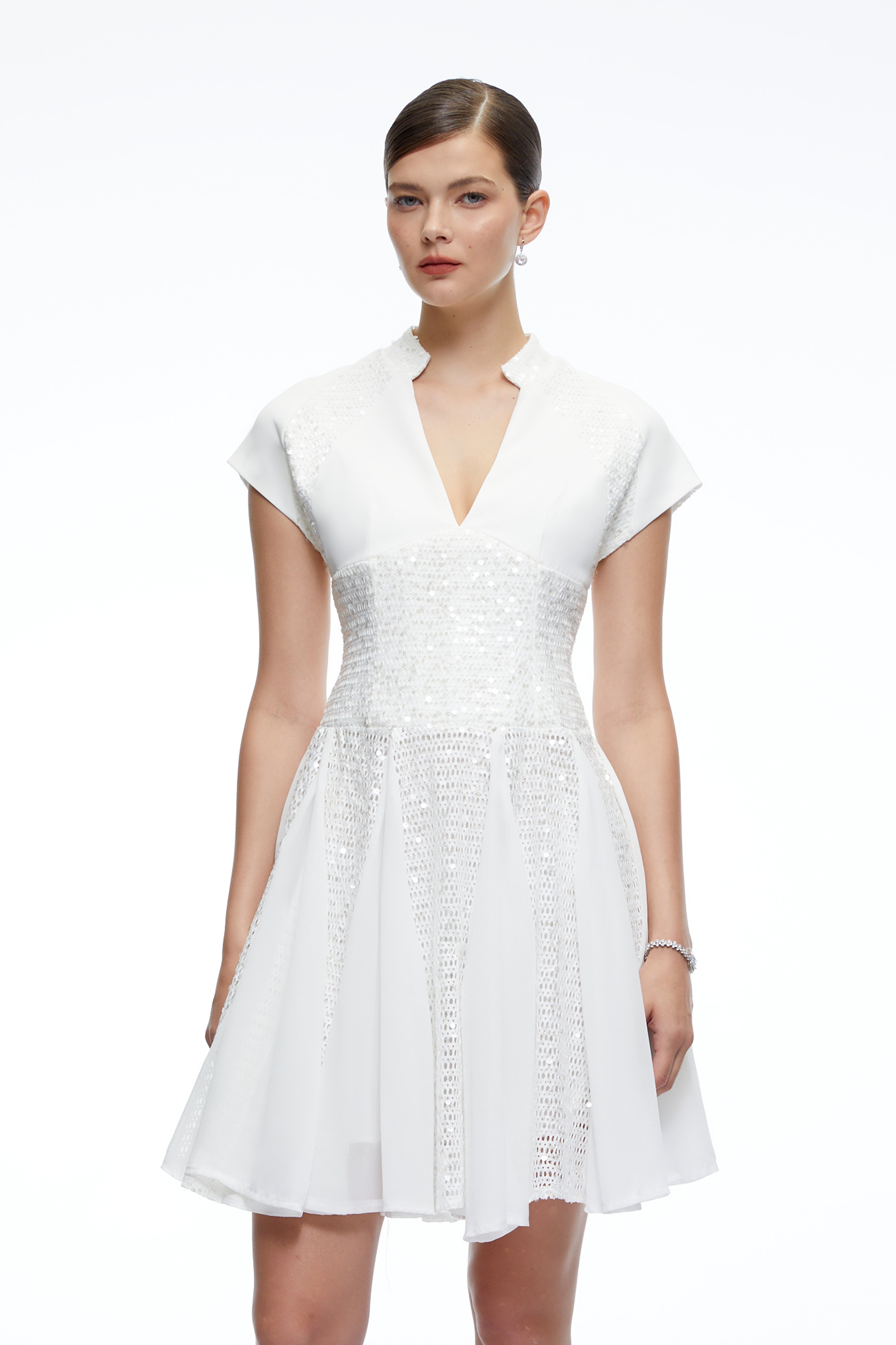 Elowen White Sequin Tulle Mini Dress