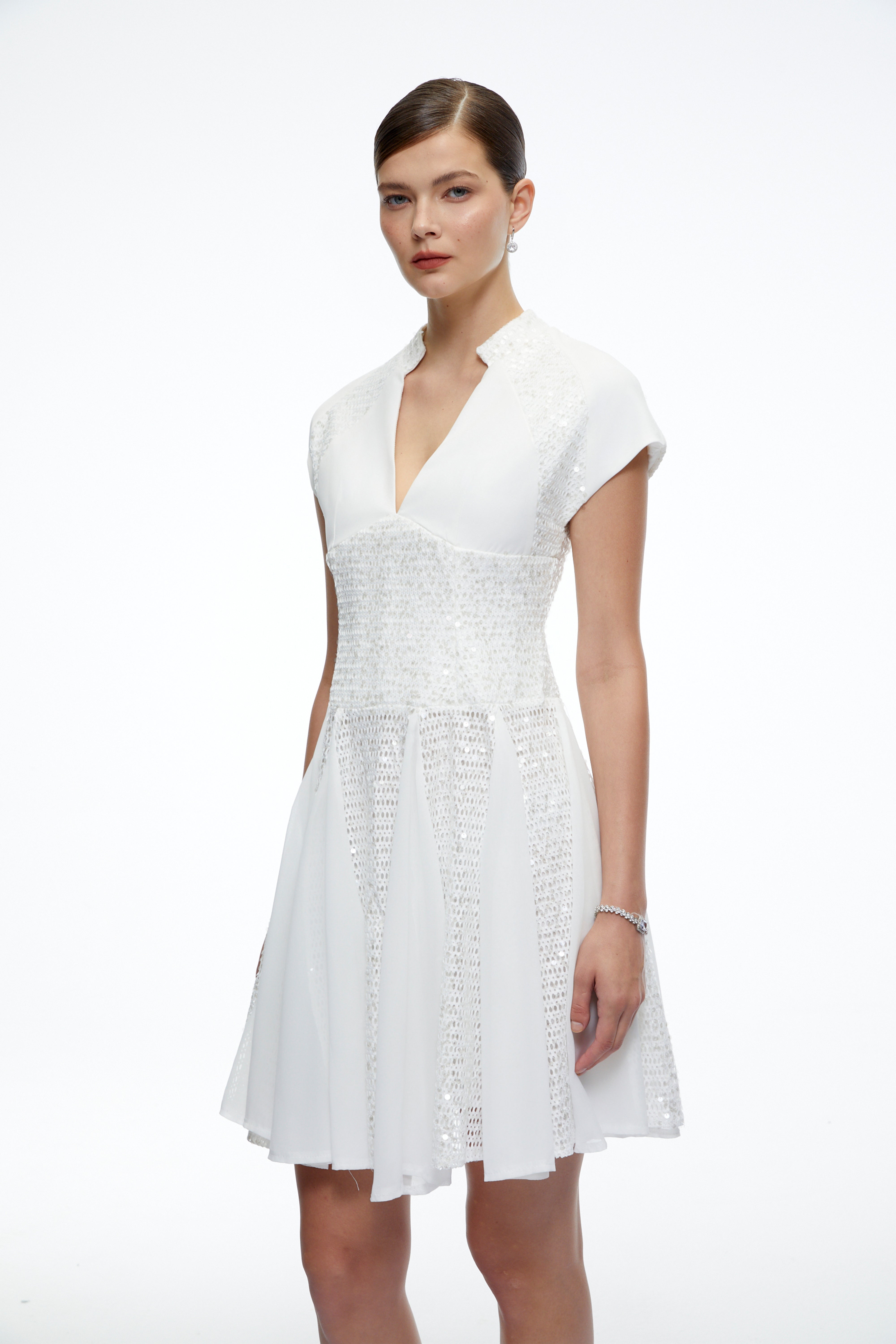 Elowen White Sequin Tulle Mini Dress