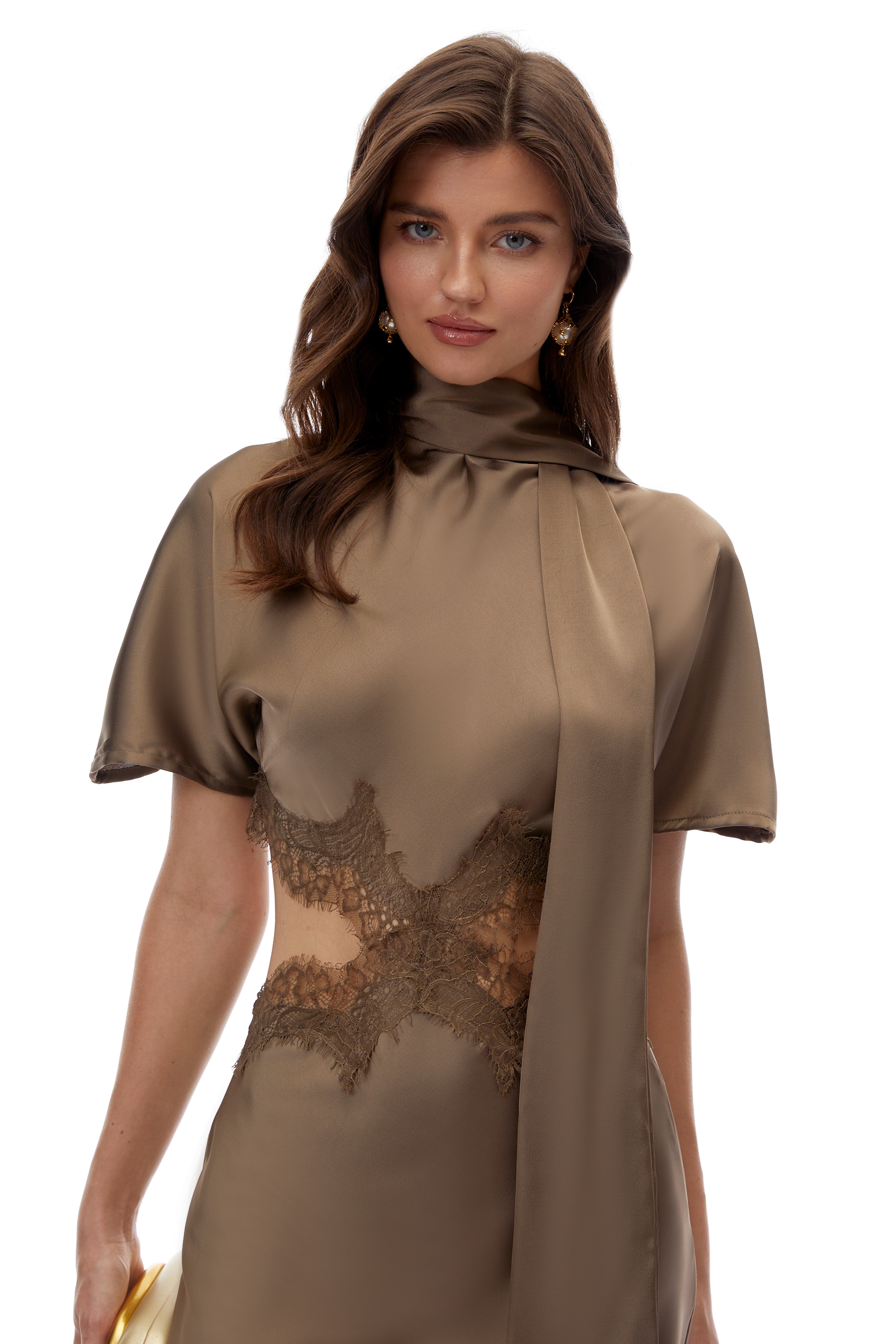 Ema Green Asymmetrical Mini Dress with Lace Trim