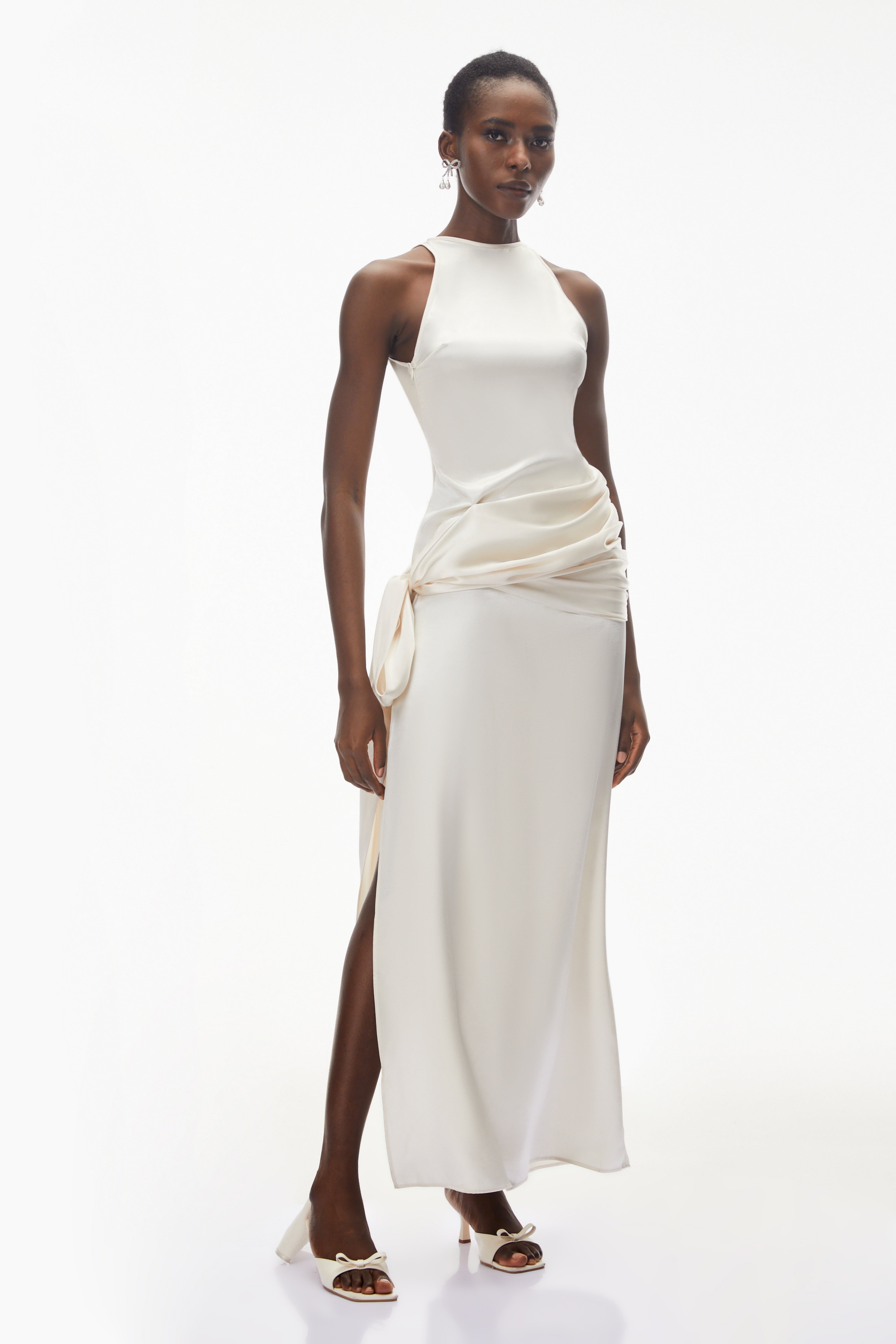 Emilia Ivory Satin Maxi Dress with Bow Detail (Final Sale-US Only)