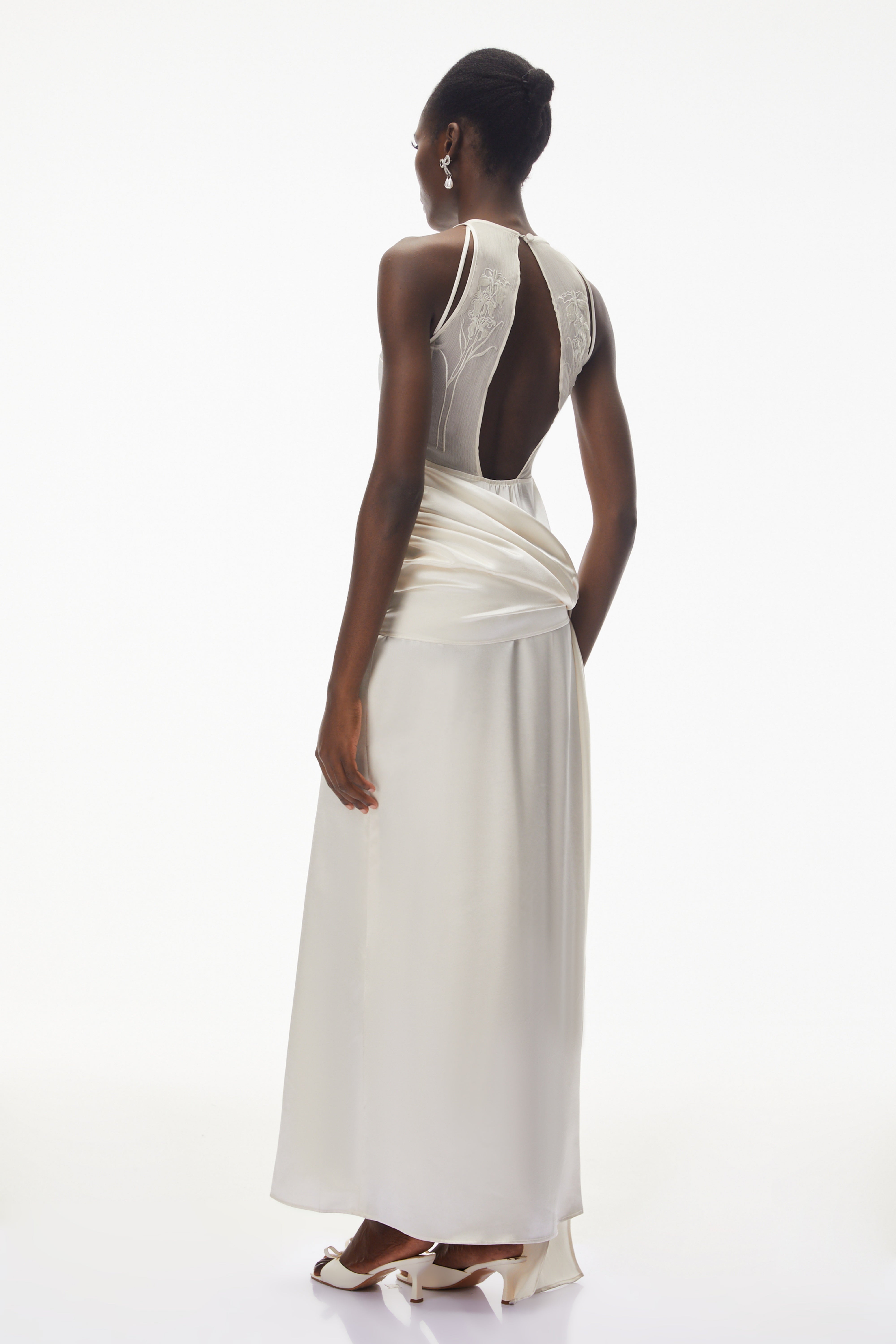 Emilia Ivory Satin Maxi Dress with Bow Detail (Final Sale-US Only)