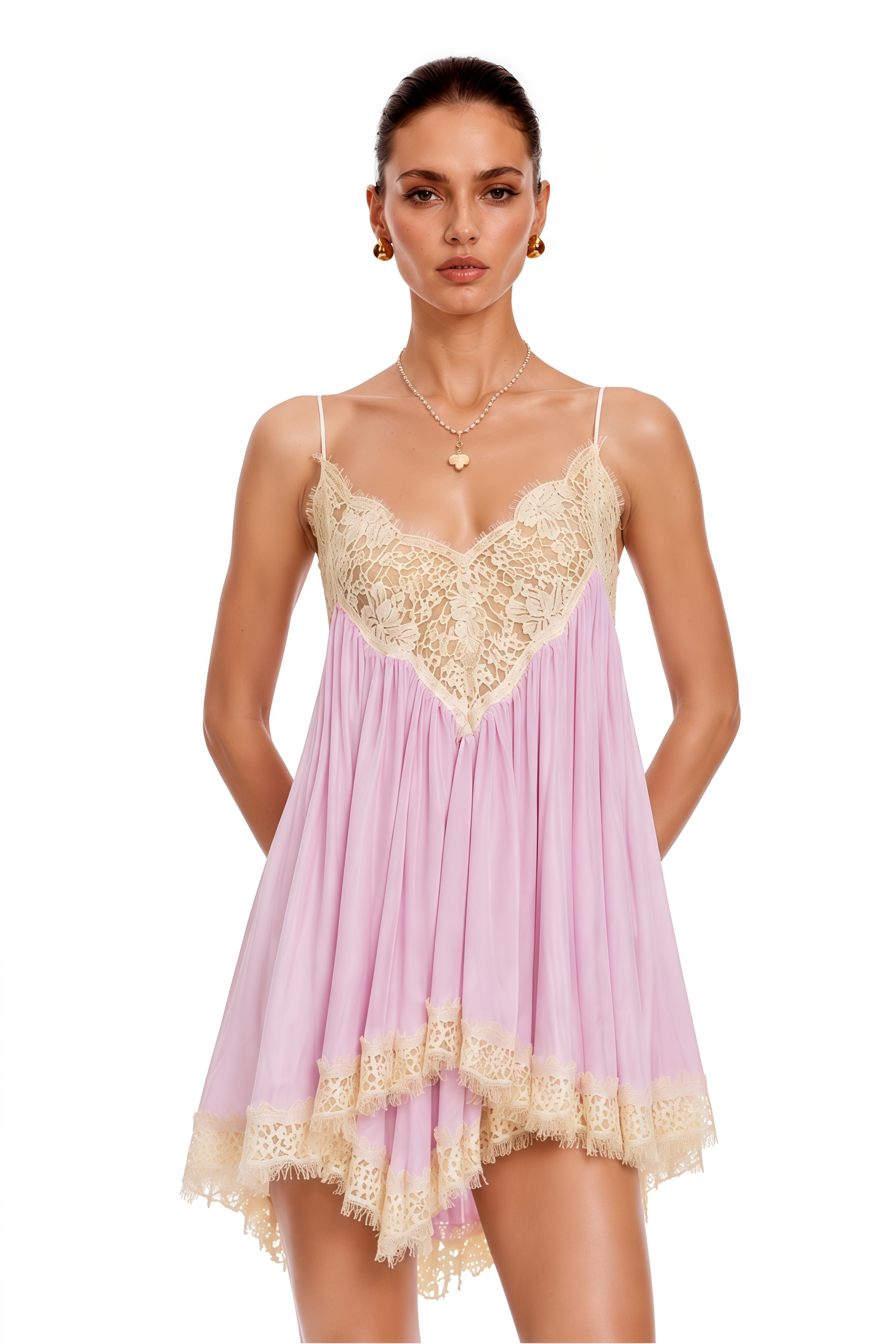 Esme Pink Ruffled Top & Shorts Set with Lace Trim