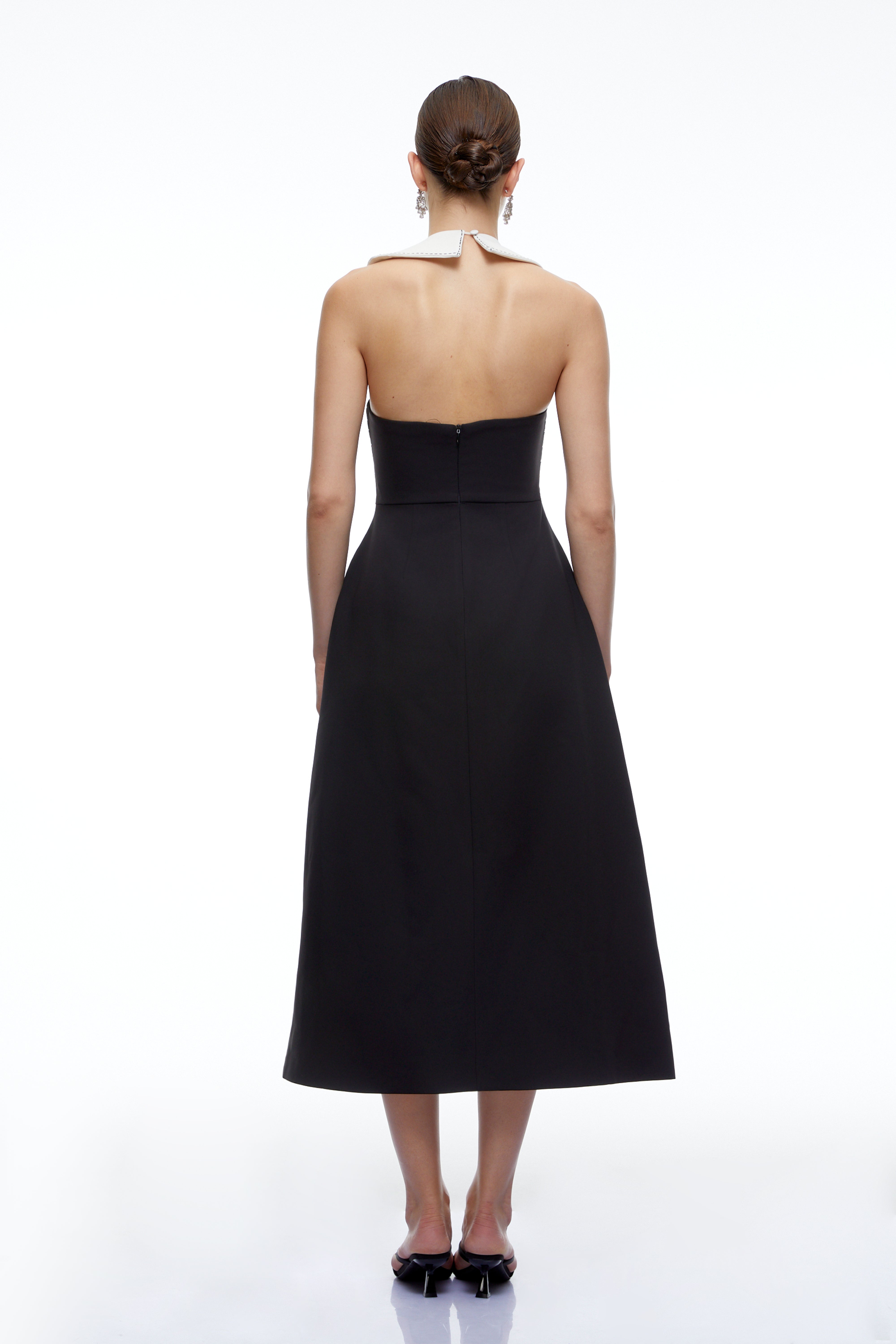 Esmeline Black Contrast Halterneck Midi Dress