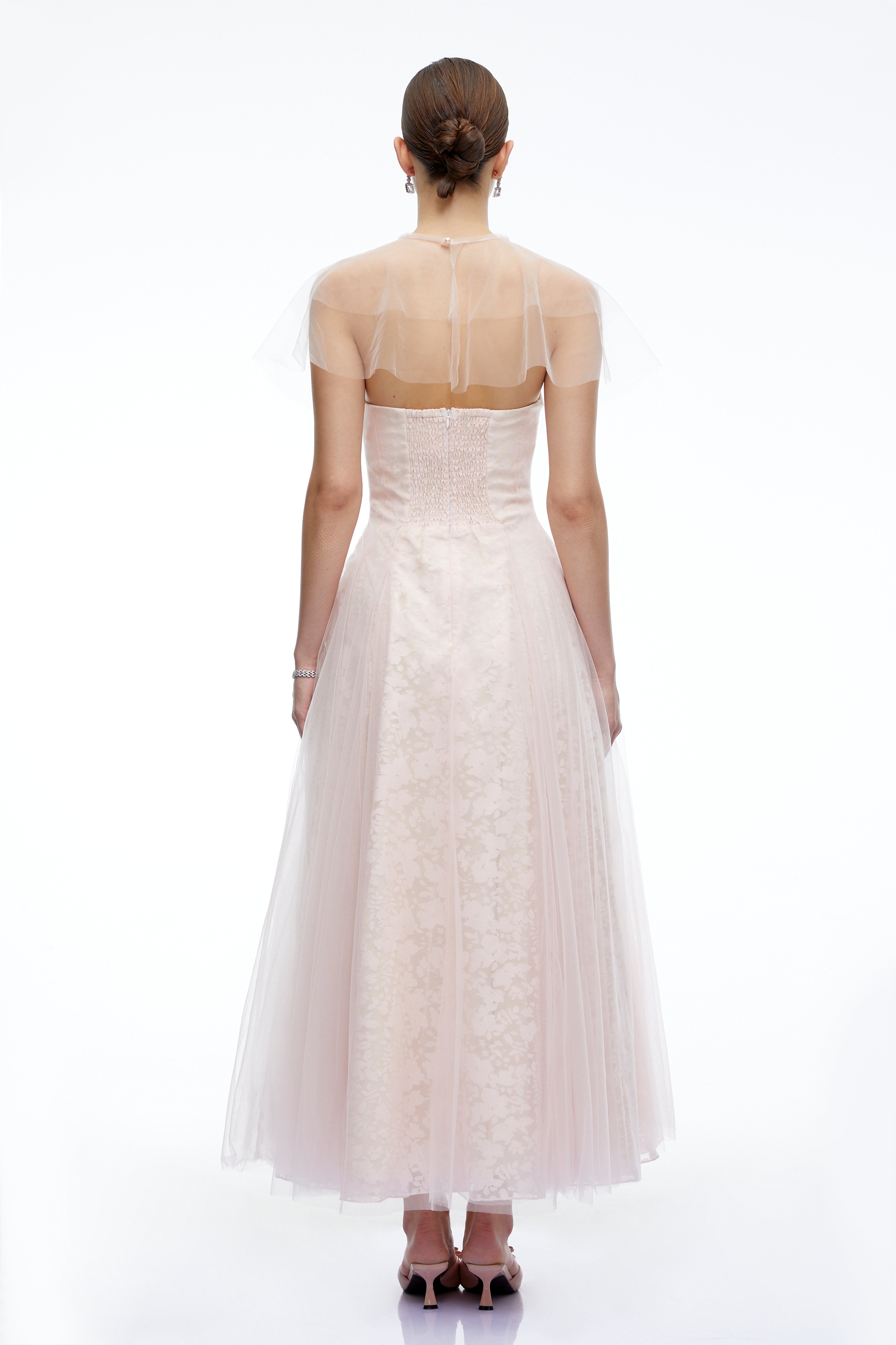 Eulalie Pink Tulle Maxi Dress With Shawl