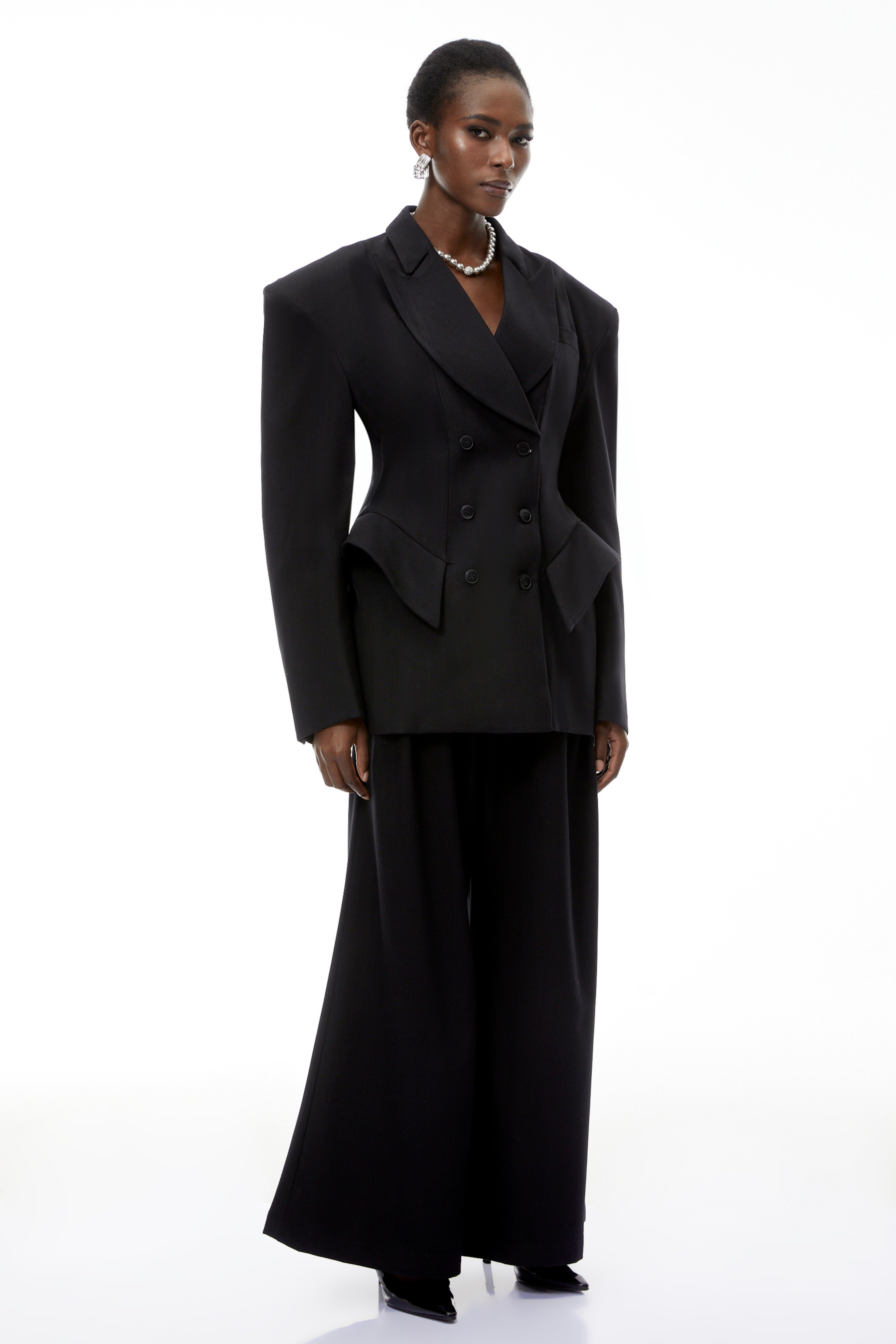 Ensemble blazer et pantalon à double boutonnage « Faith Black » (Vente définitive)
