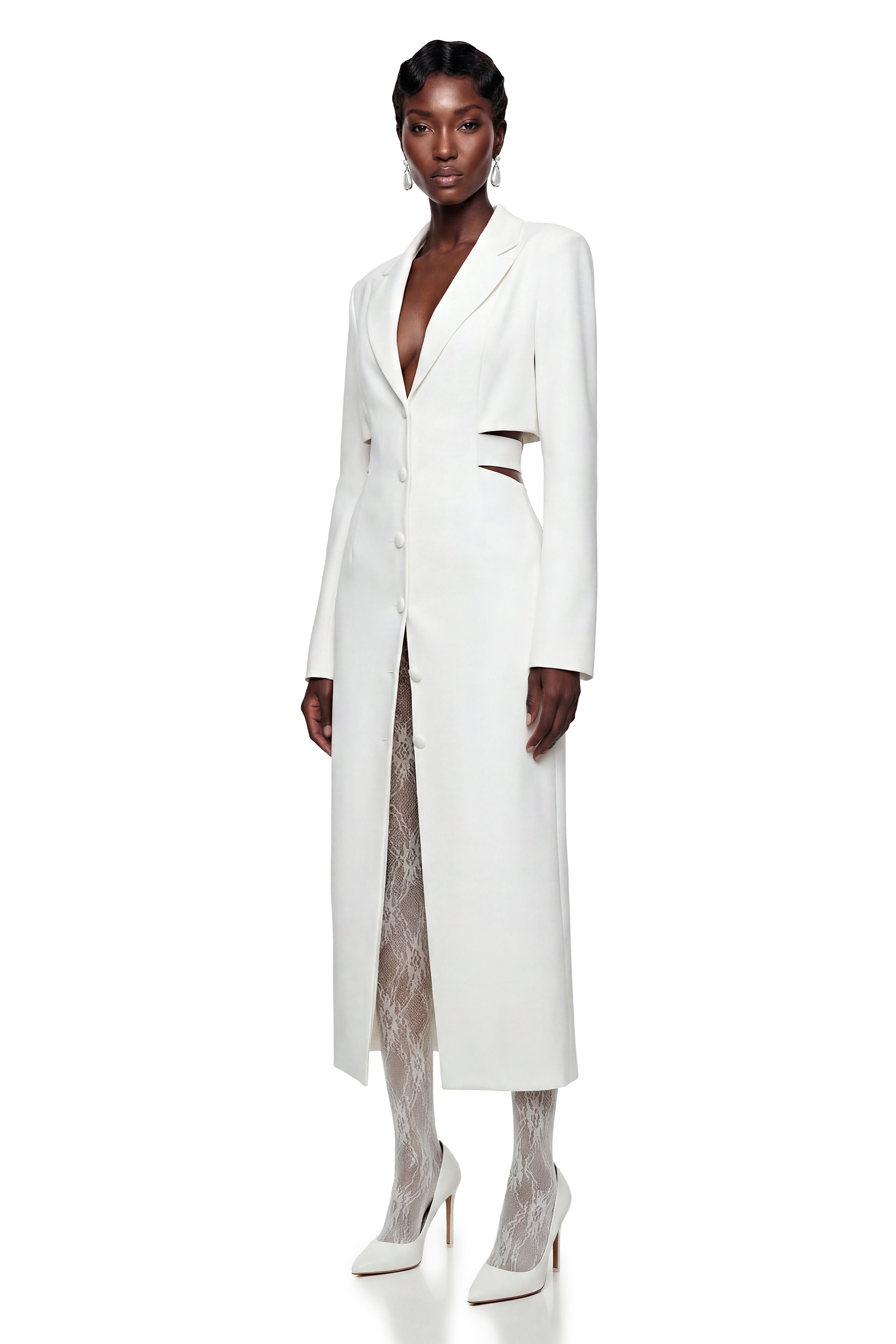 Fanny White Blazer Midi Dress with Cut-Outs (Final Sale-US Only)