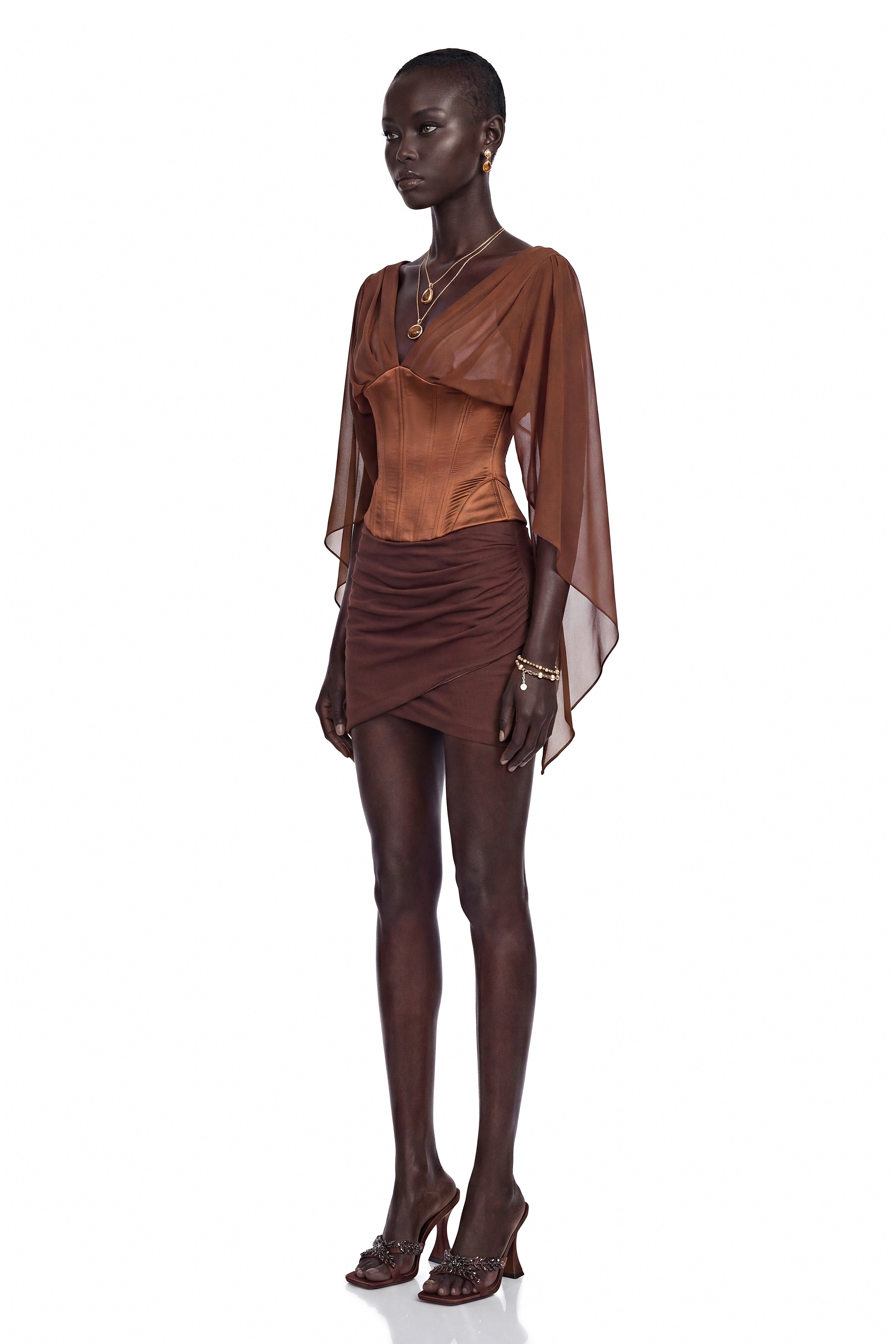 Faustina Chocolate Brown Cape Sleeve Top