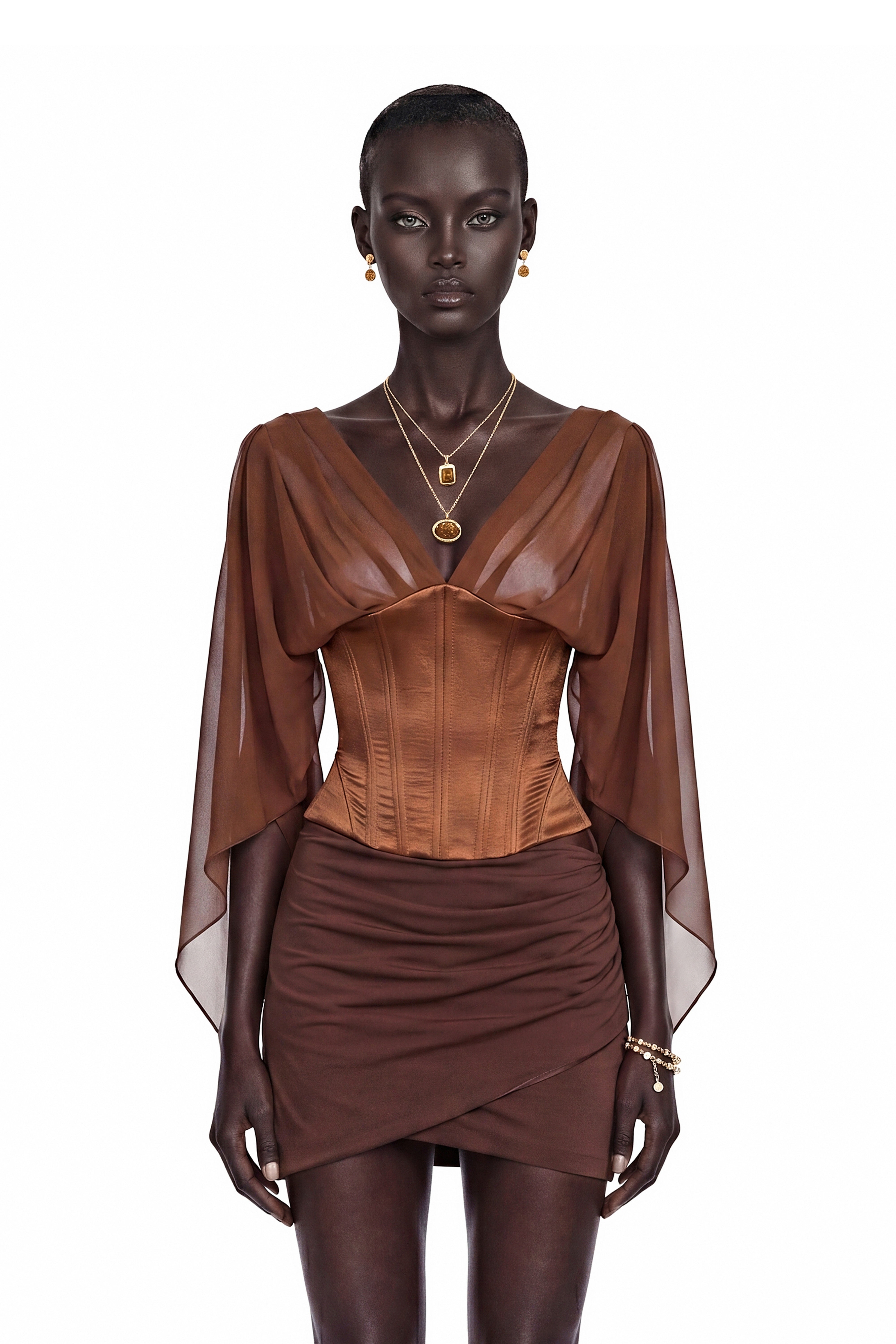 Faustina Chocolate Brown Cape Sleeve Top