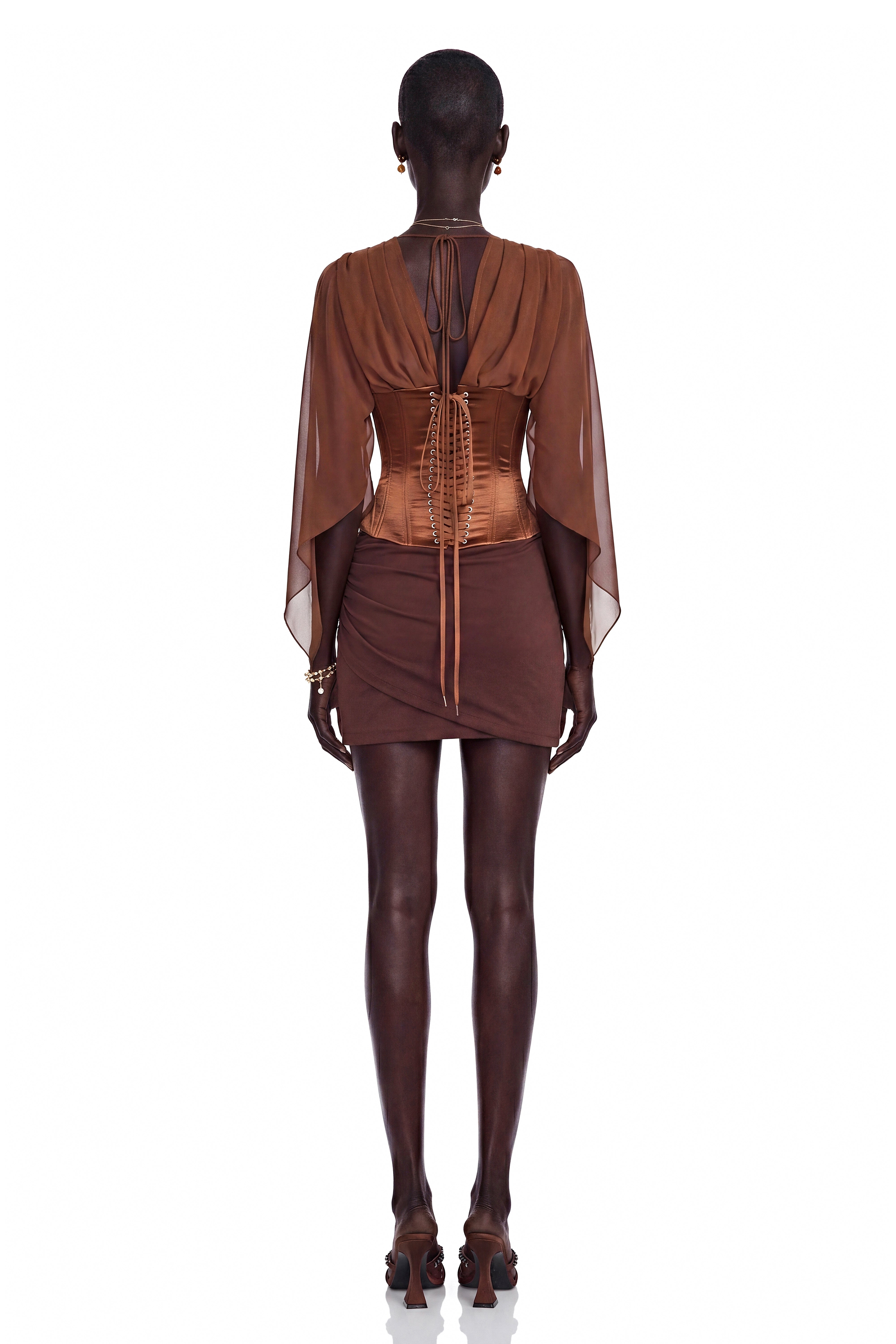 Faustina Chocolate Brown Cape Sleeve Top
