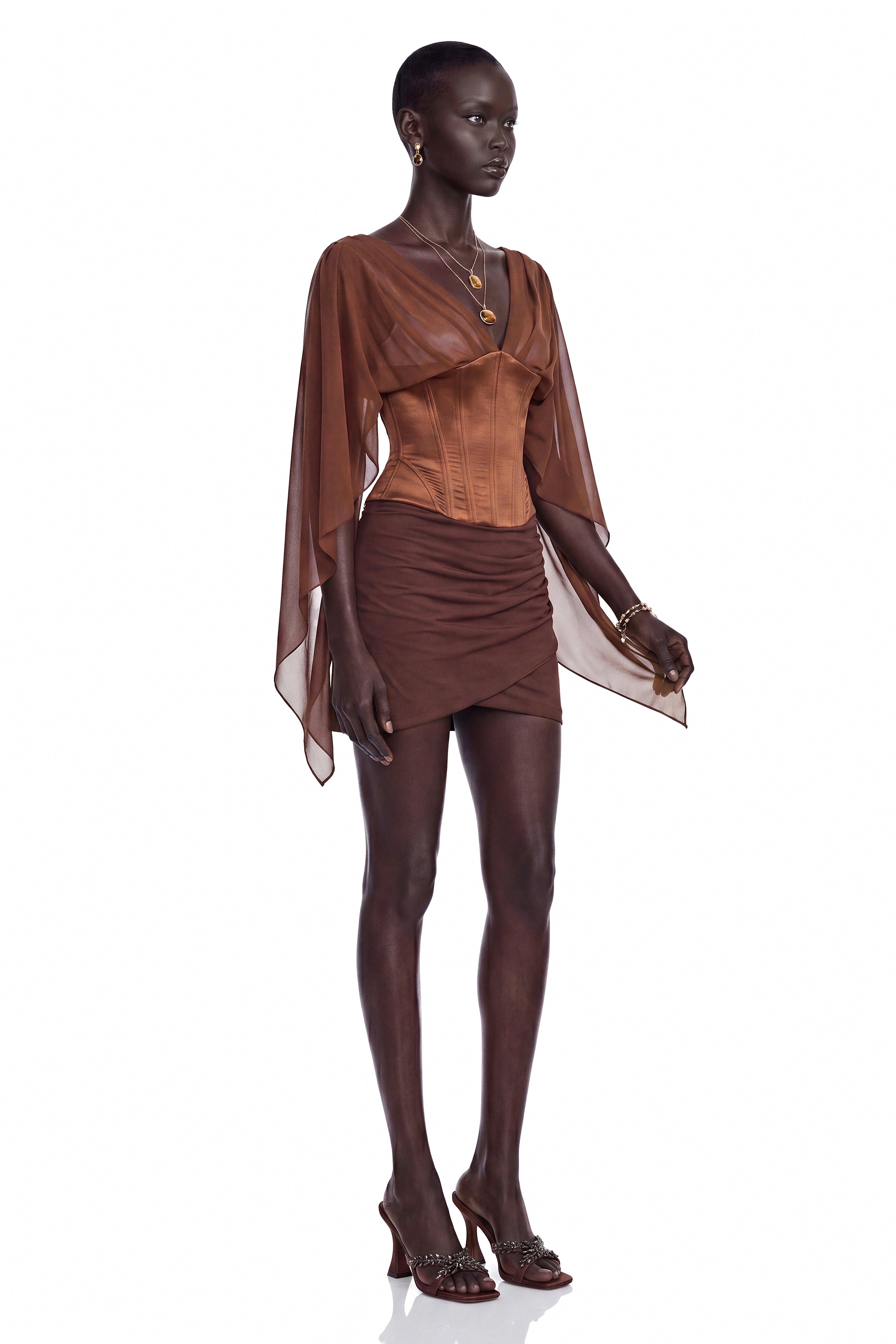 Faustina Chocolate Brown Cape Sleeve Top